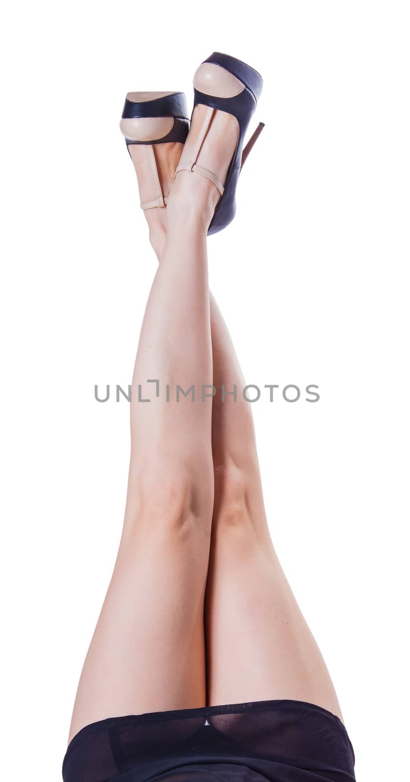 female legs in shoes, isolated white background