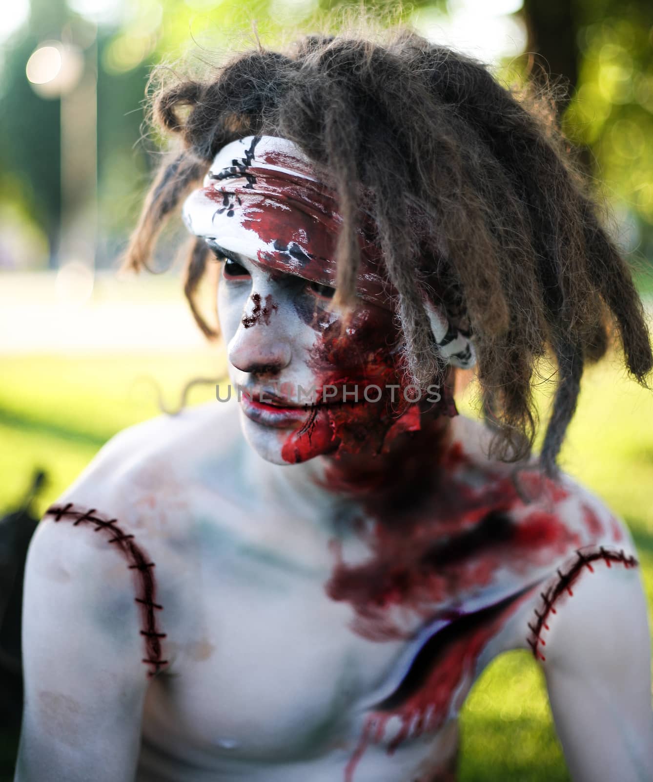 zombie portrait closeup, creative background