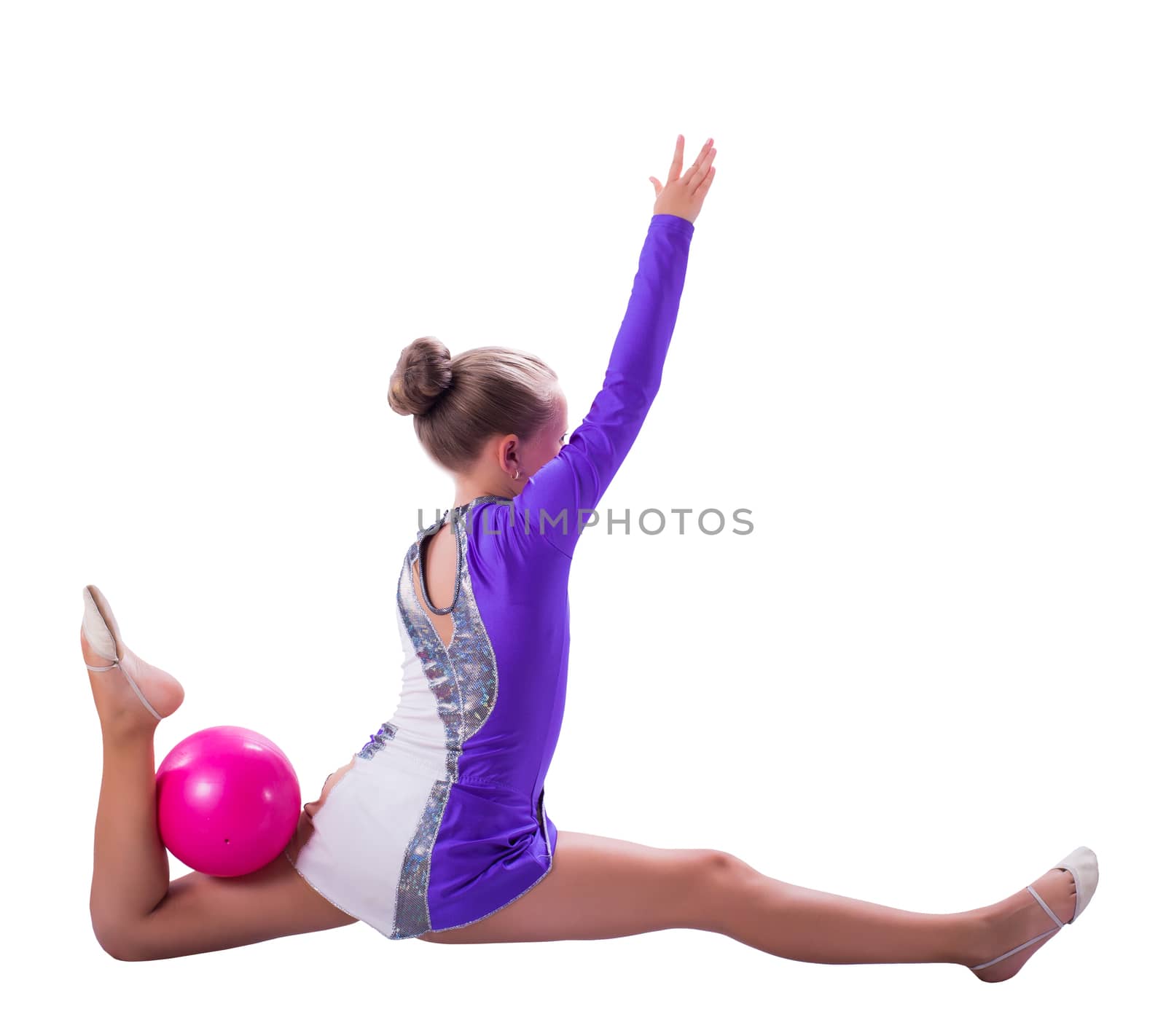 girl gymnast with a ball isolated on white background