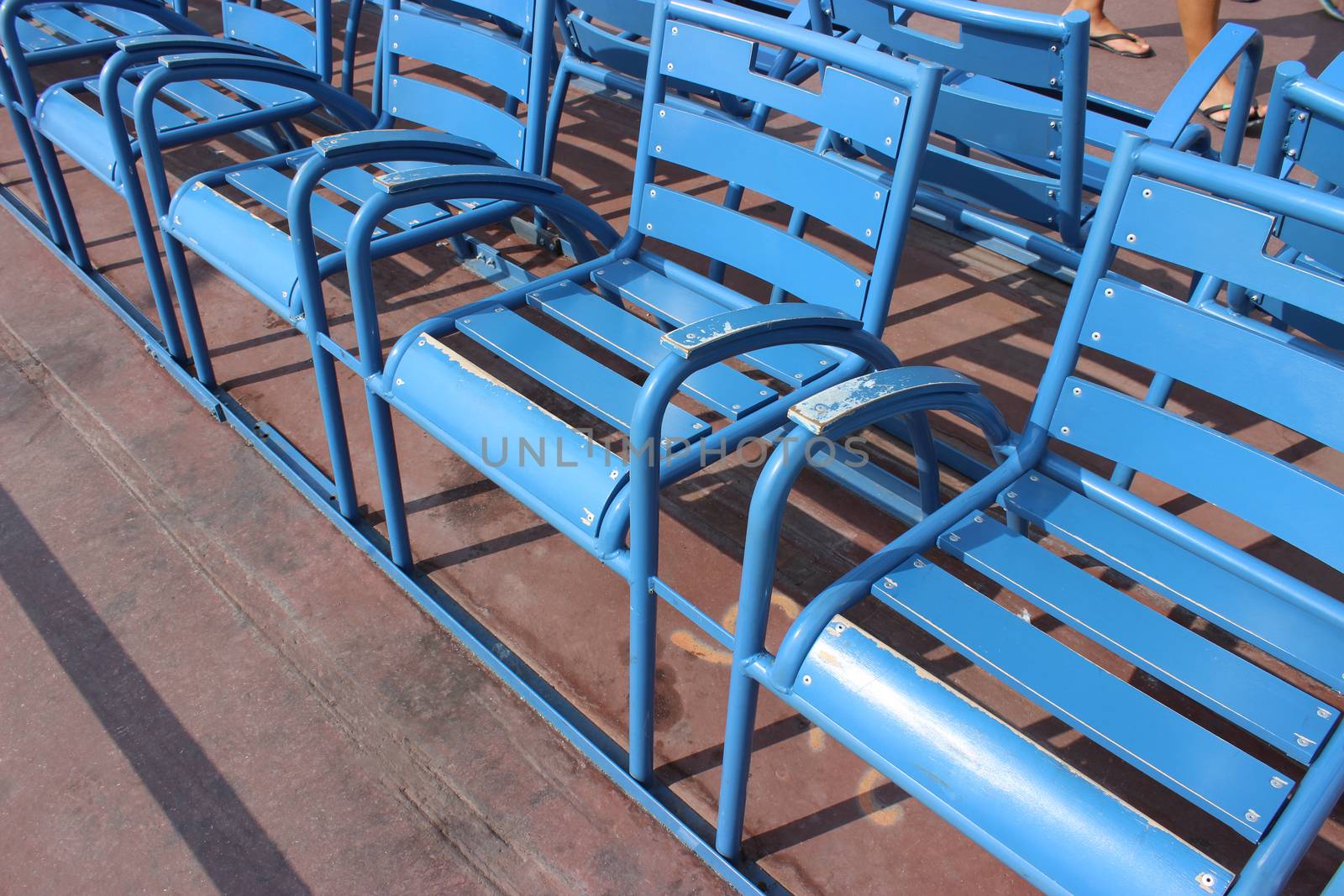 Many Blue chairs on Promenade des Anglais, Nice, France