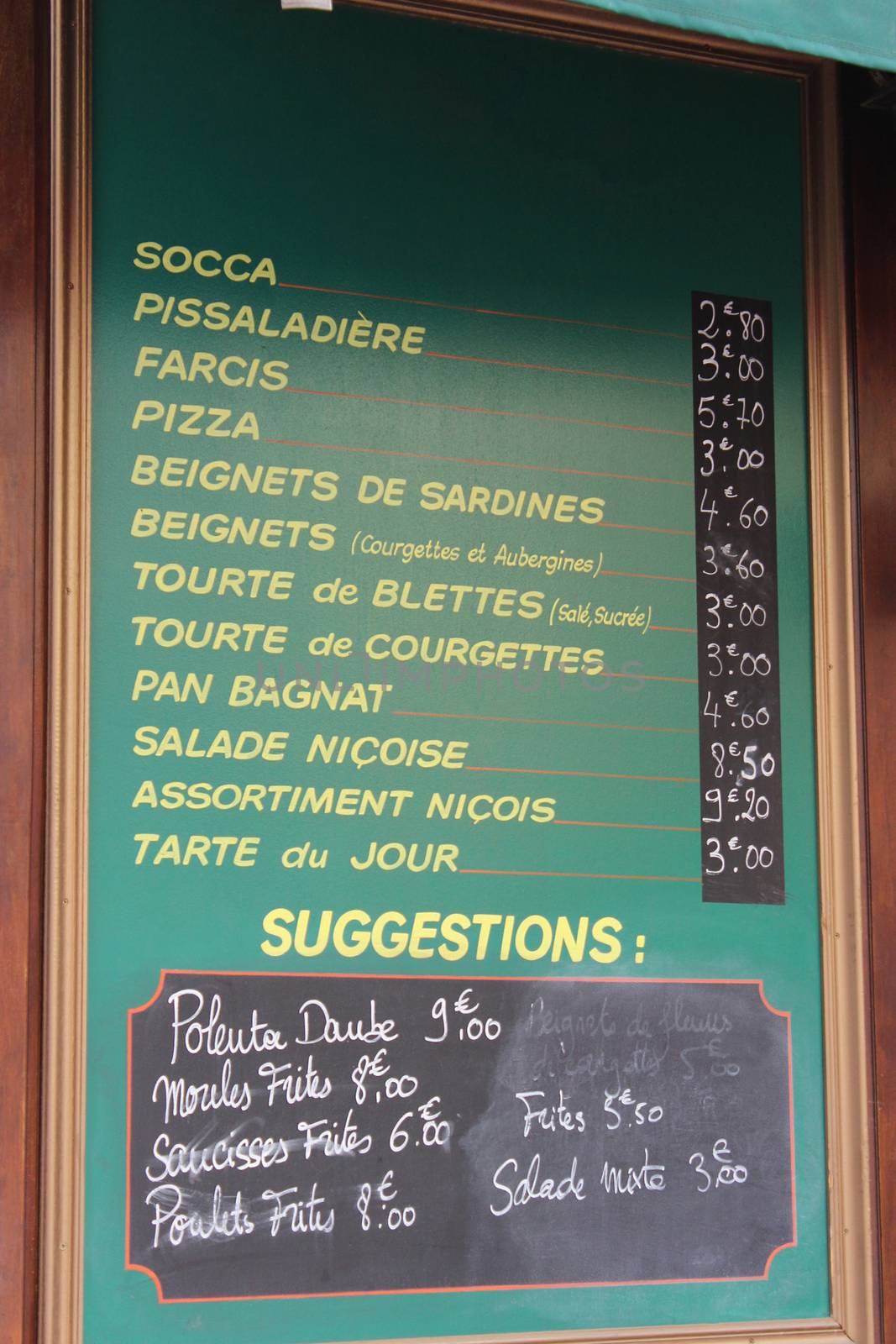 Menu of French Restaurant on a Slate in Nice, France