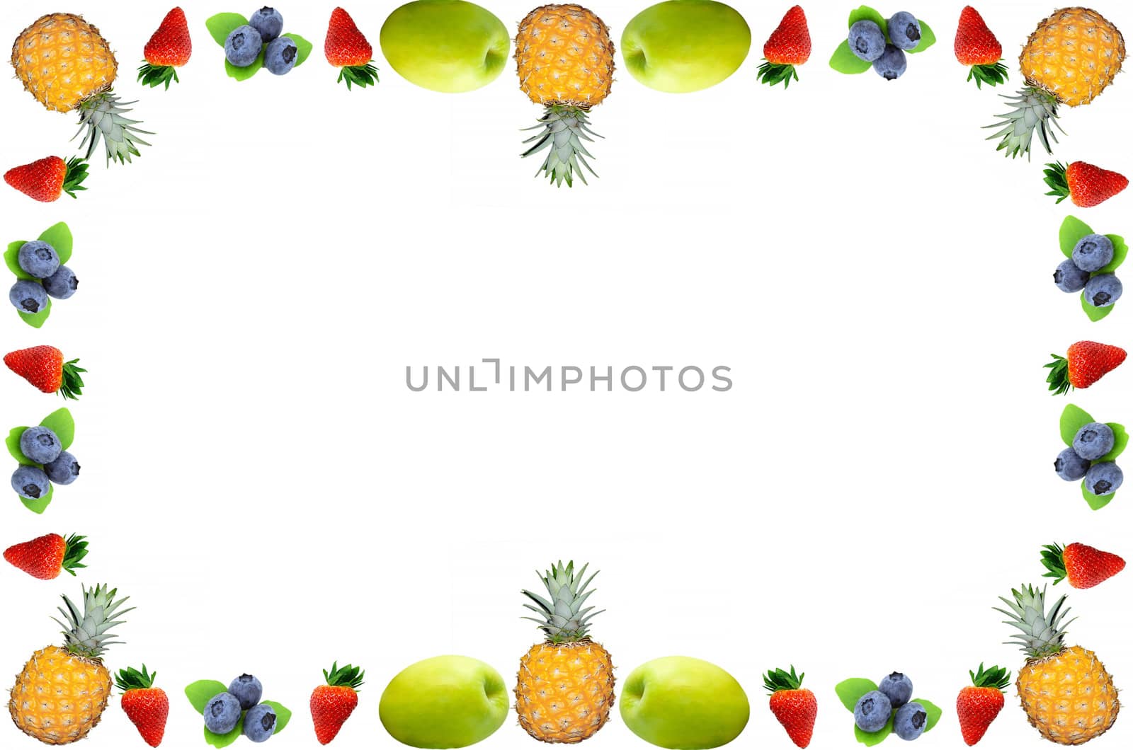 Frame made of fresh fruits on white background
