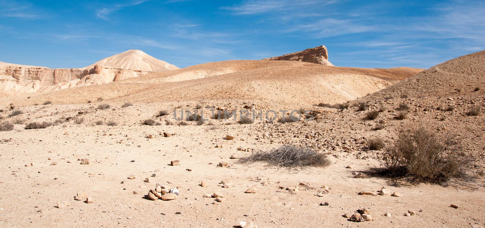 Stone desert tourism hiking in mountains under blue sky
