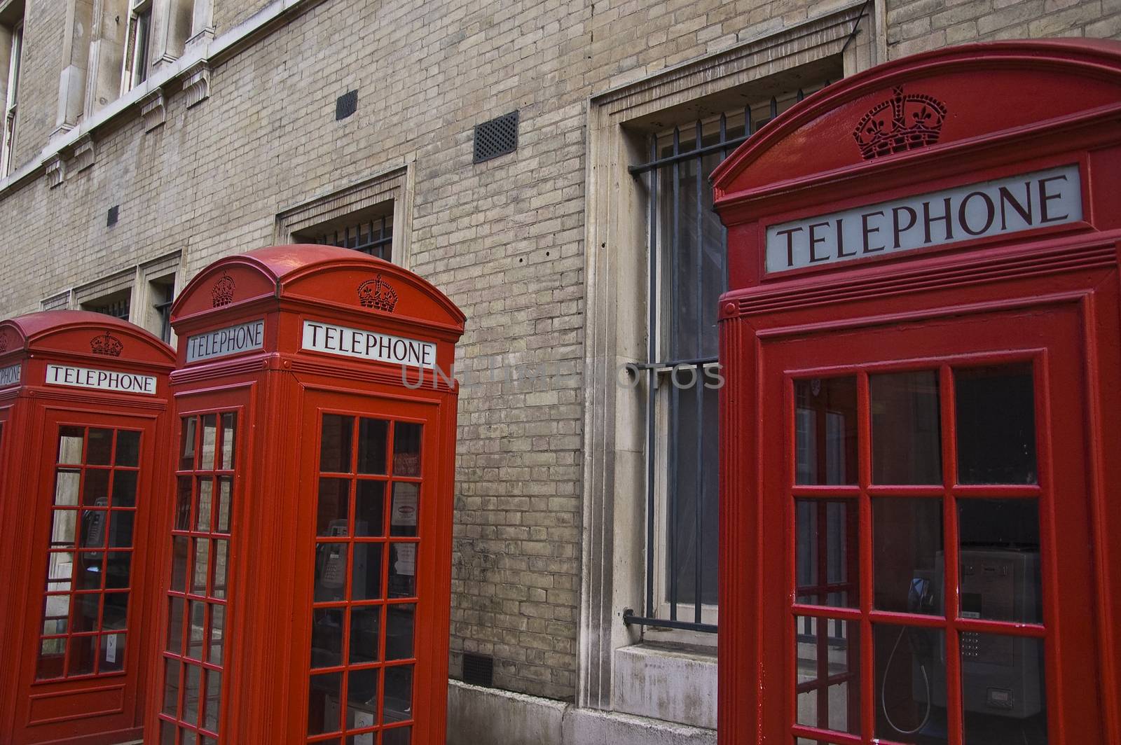 typical British phone boots in a street in London, UK