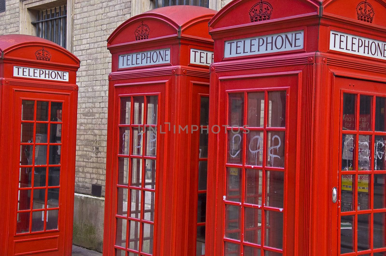 typical British phone boots in a street in London, UK