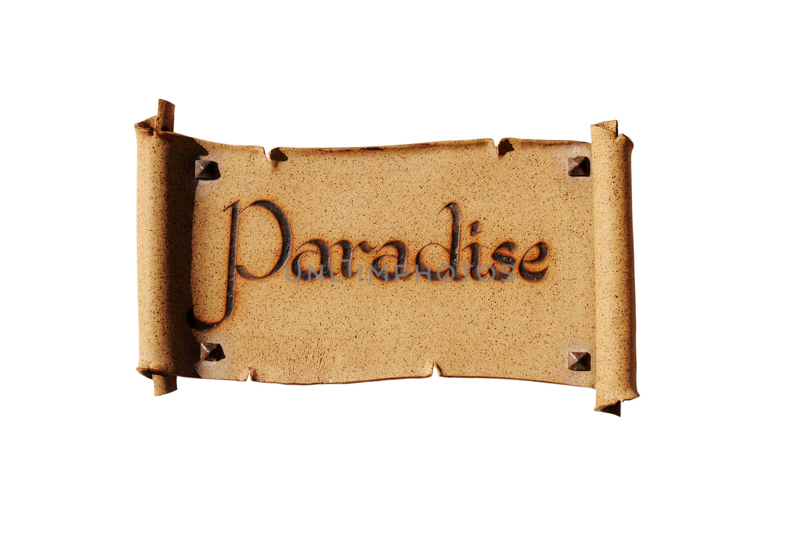 Ceramic sign reading Paradise - cutout