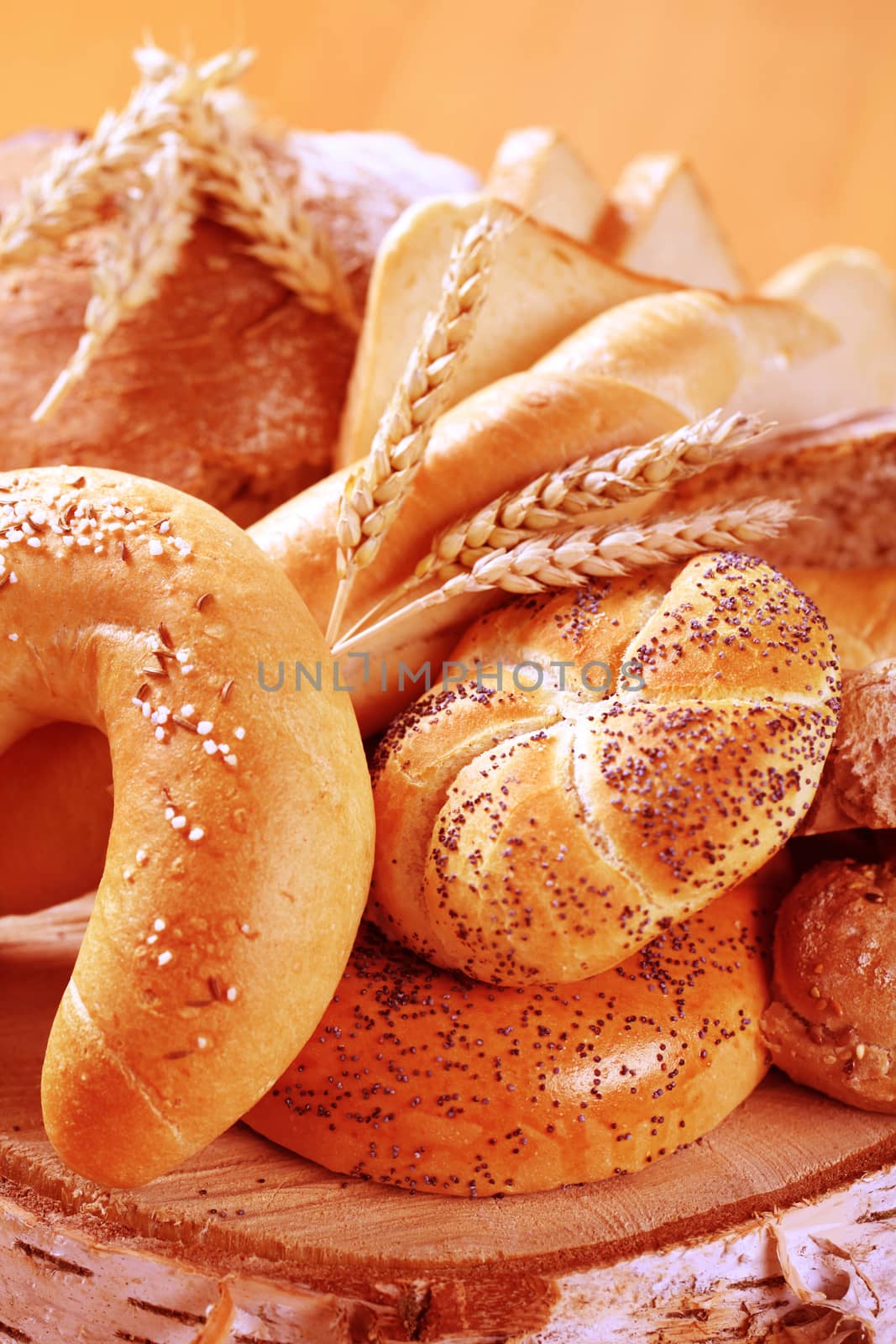 Variety of fresh bread and rolls - detail