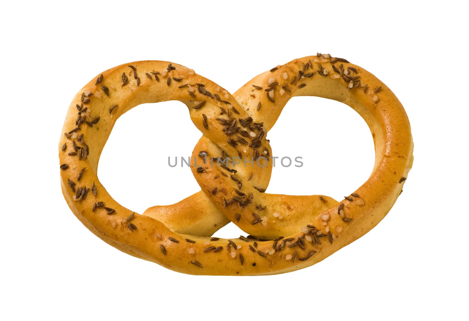 Pretzel topped with caraway and salt