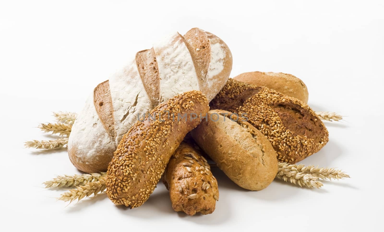 Various types of bread and rolls - studio