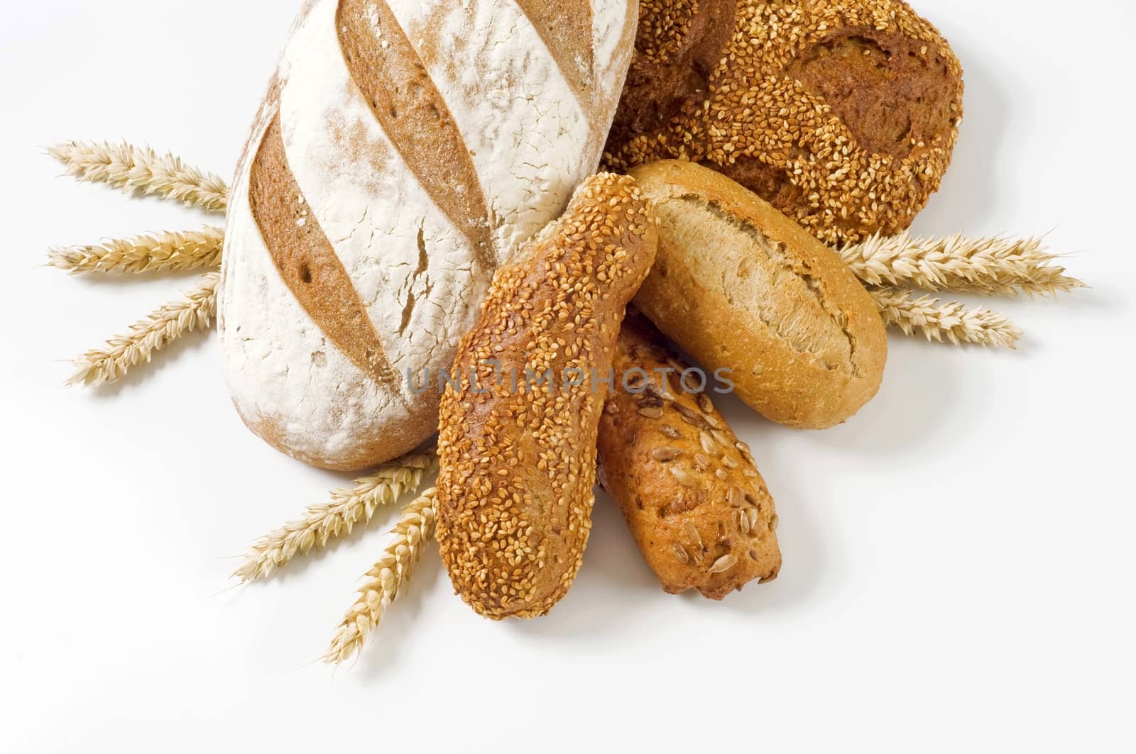 Various types of bread and rolls - studio
