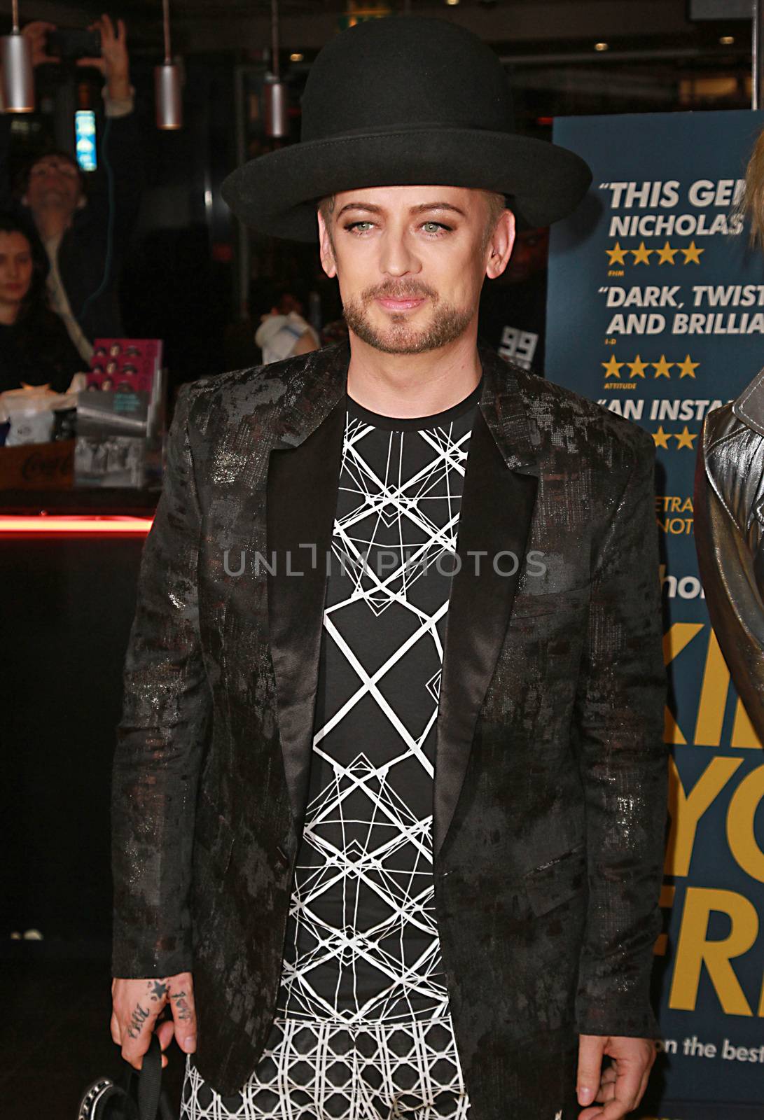 UK, London: Boy George arrives at the Curzon Soho movie theater in London, UK for a screening of Kill Your Friends on October 27, 2015.