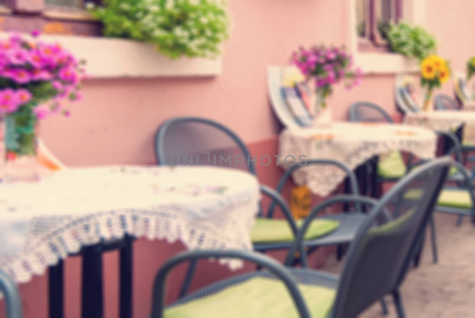 Vintage street Coffee Shop, blur abstract background