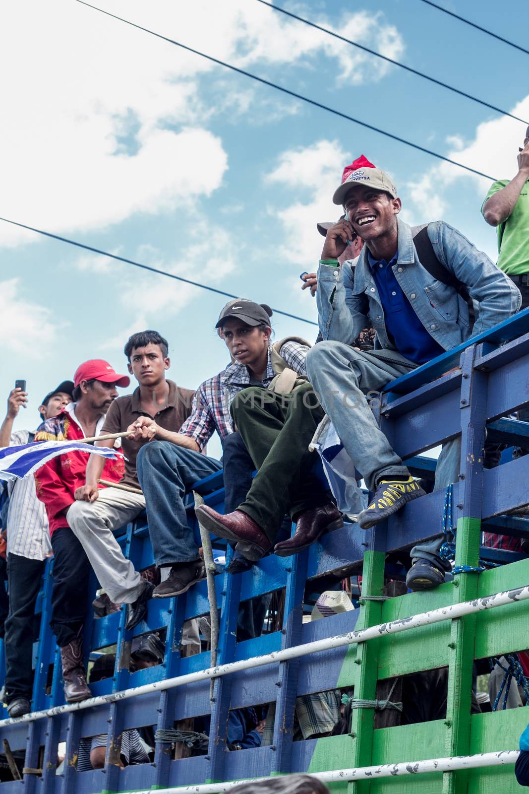 NICARAGUA, Managua: Rural residents set to be affected by the multi-billion dollar Nicaragua Interoceanic Grand Canal participate in a protest in Managua, Nicaragua on October 27, 2015. The group attempted to reach parliament to protest a law authorising the construction of the canal by Chinese firm HKND Group, but the area was cordoned off by police.