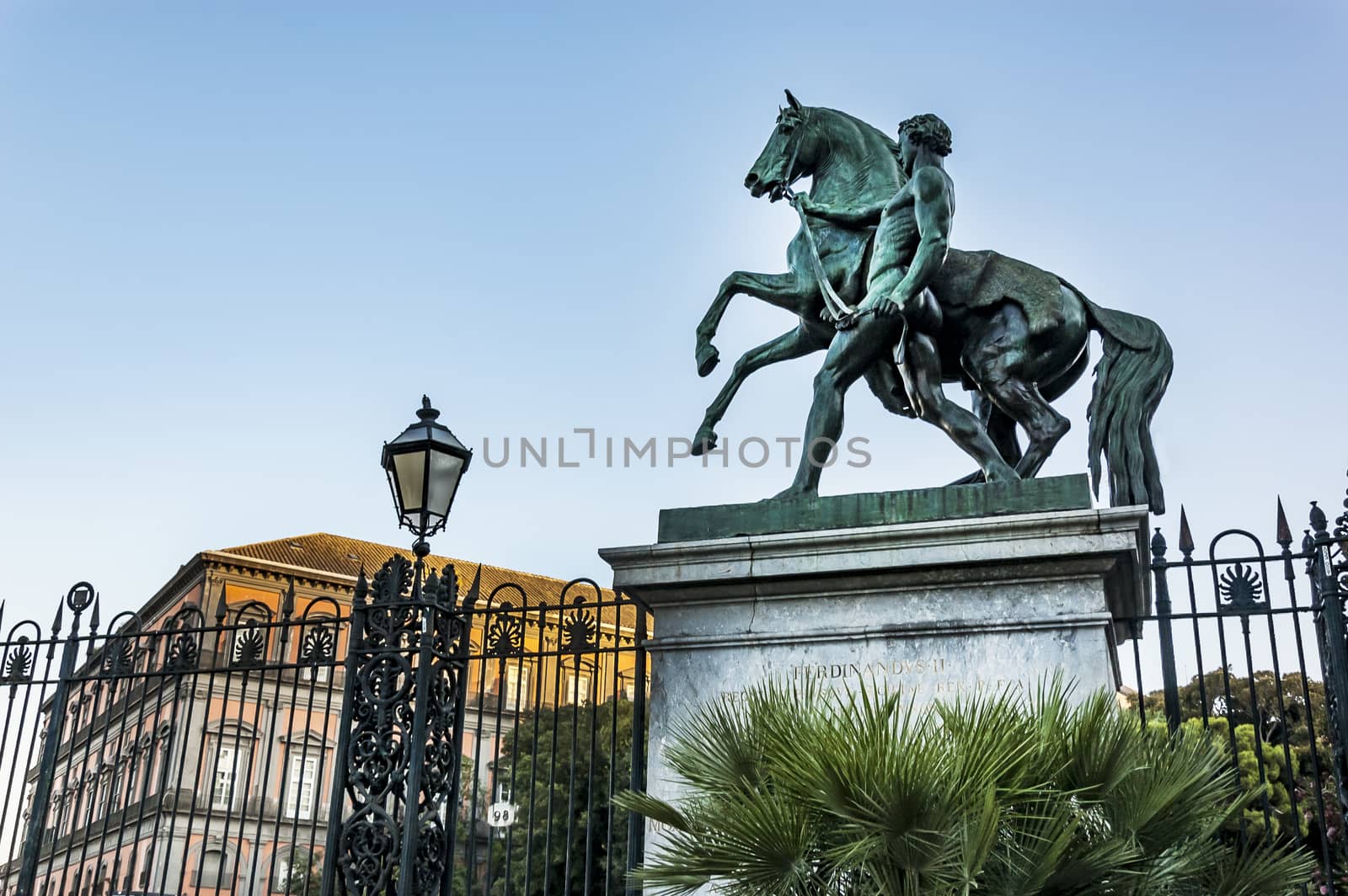 royal palace and the statue donate by Czar Alexander of Russia in Naples, italy