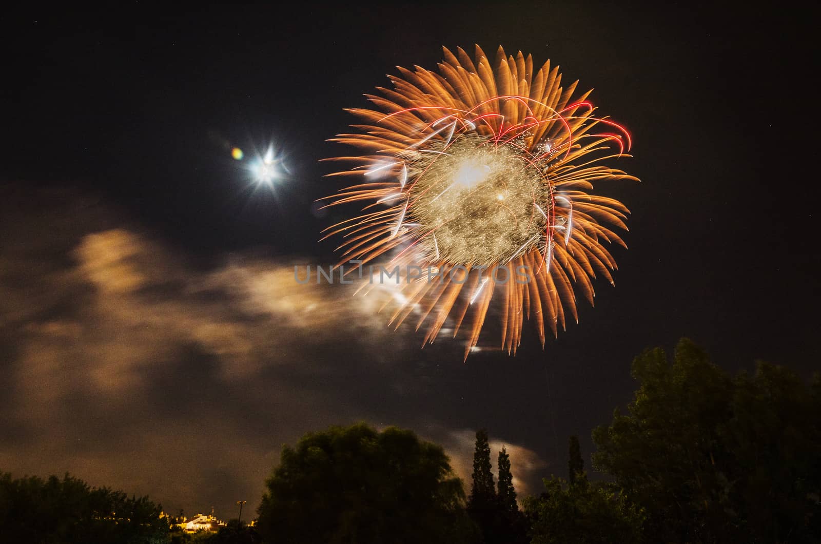 Very beautiful firework in to the sky of Pamplona/ Spain in celebrating