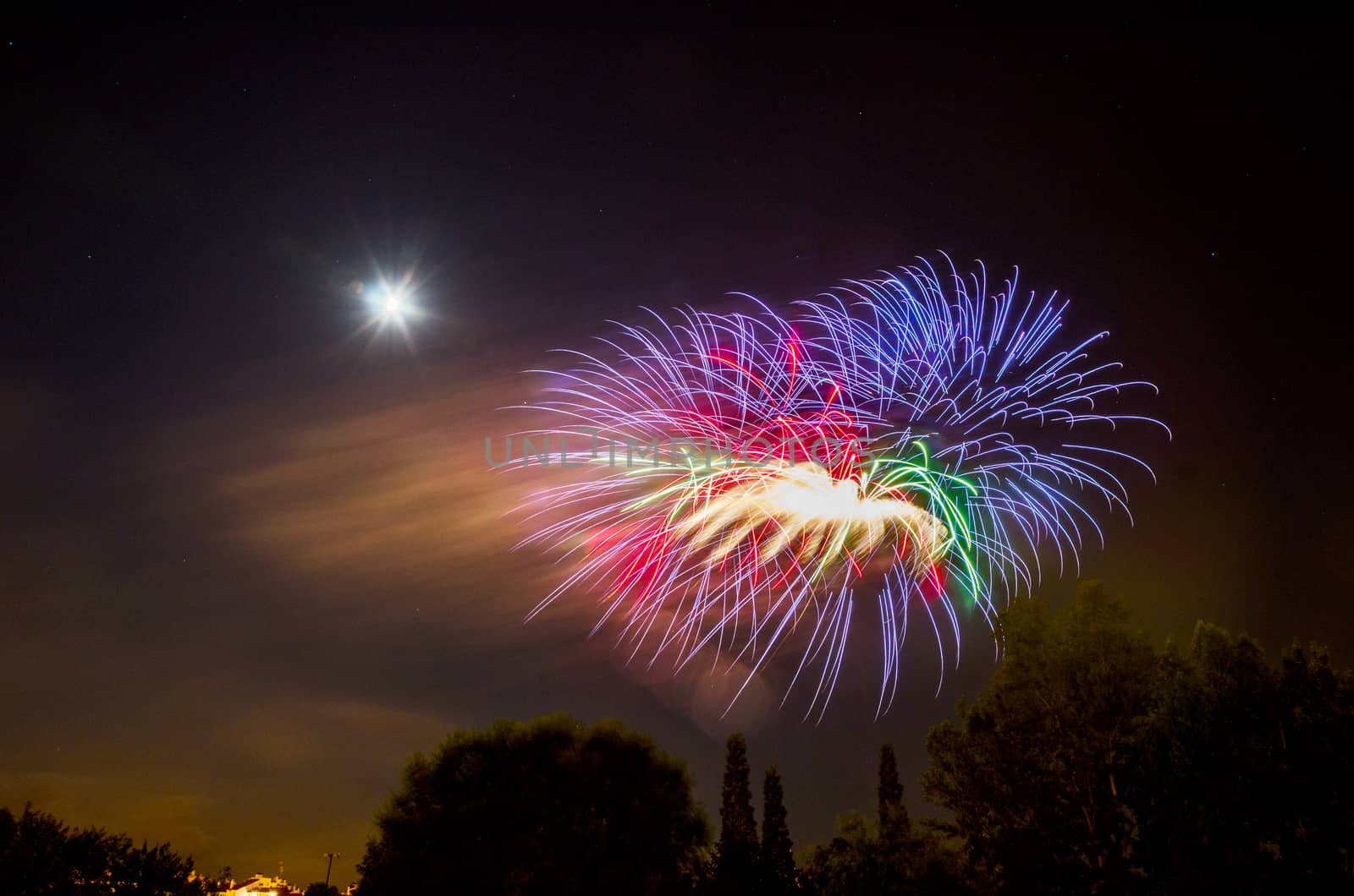 Very beautiful firework in to the sky of Pamplona/ Spain in celebrating