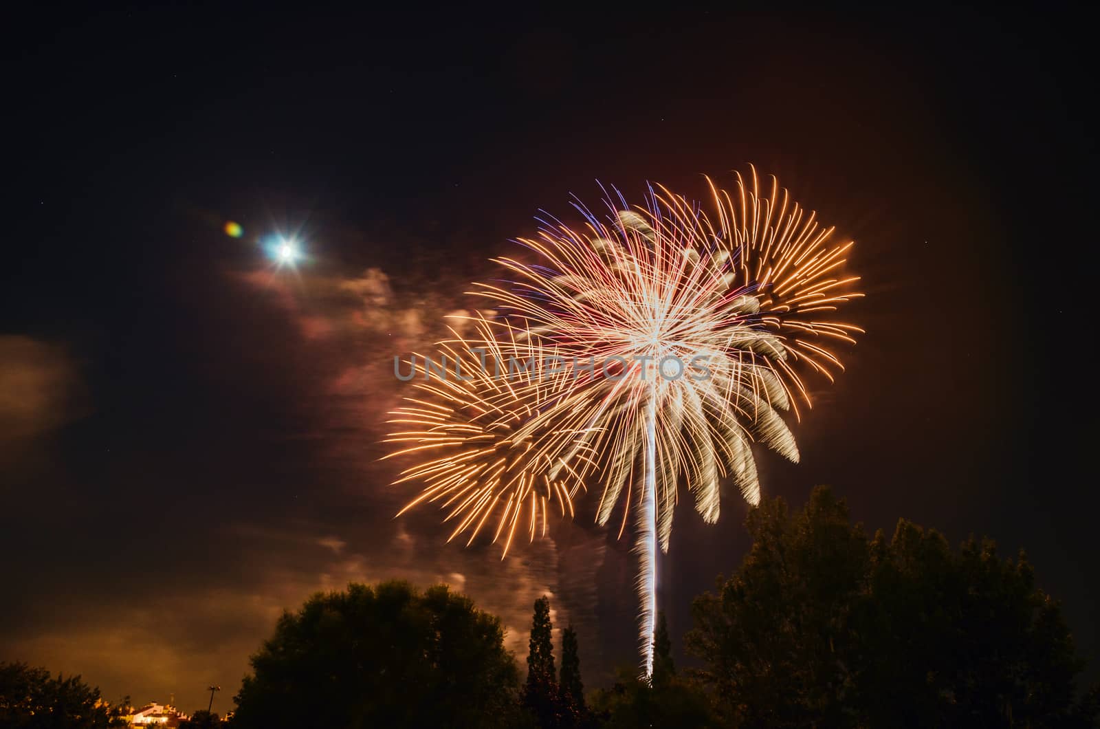 Very beautiful firework in to the sky of Pamplona/ Spain in celebrating