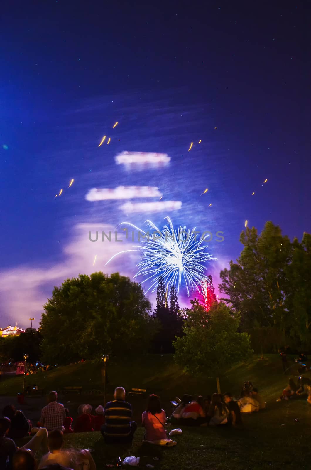 Very beautiful firework in to the sky of Pamplona/ Spain in celebrating