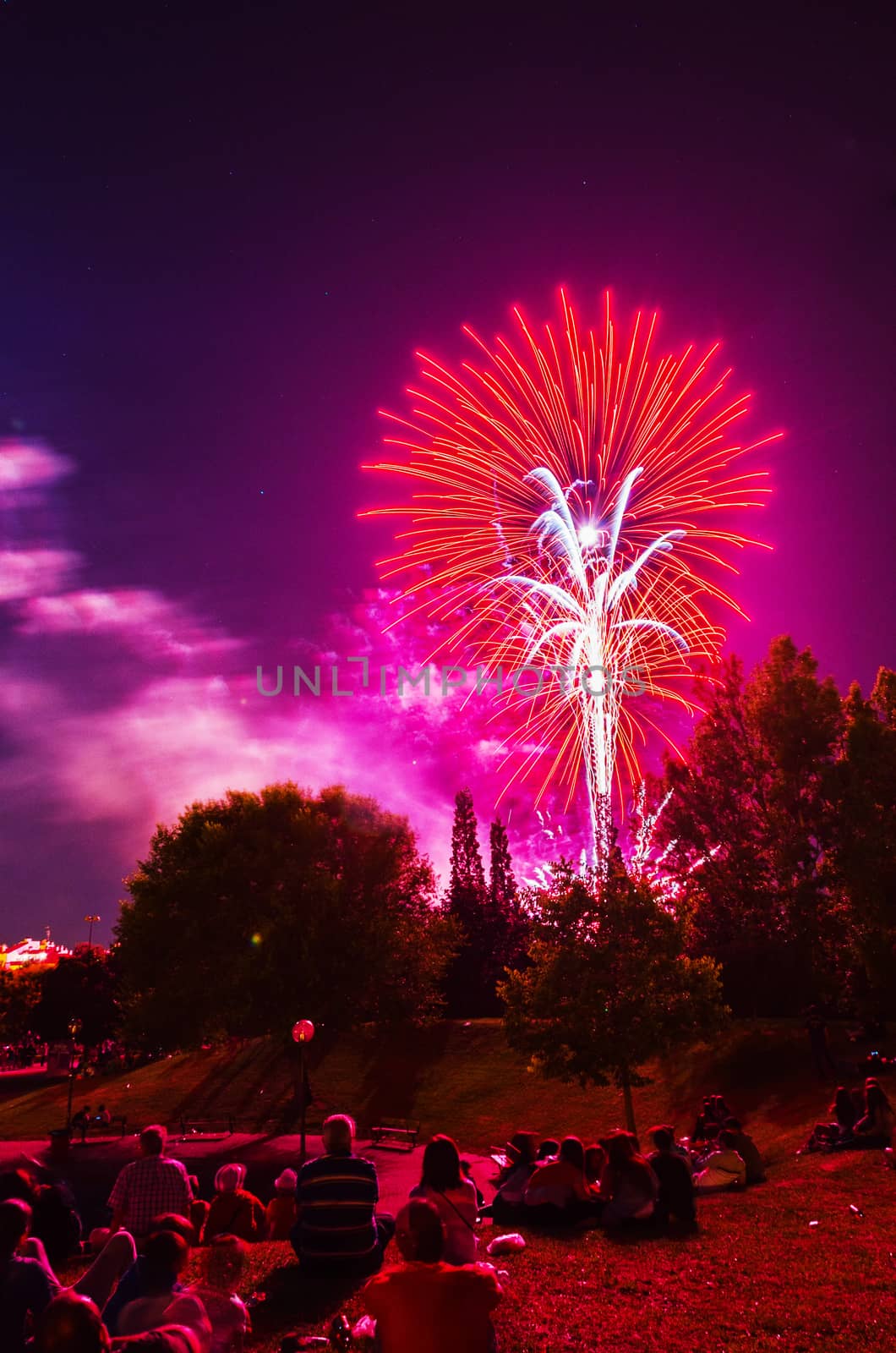 Very beautiful firework in to the sky of Pamplona/ Spain in celebrating