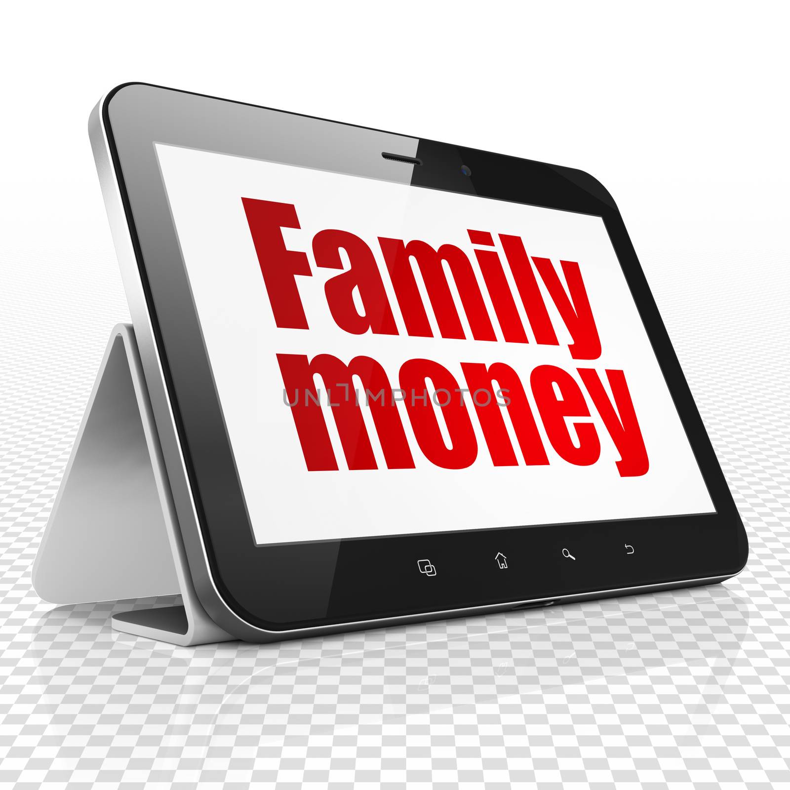 Money concept: Tablet Computer with red text Family Money on display