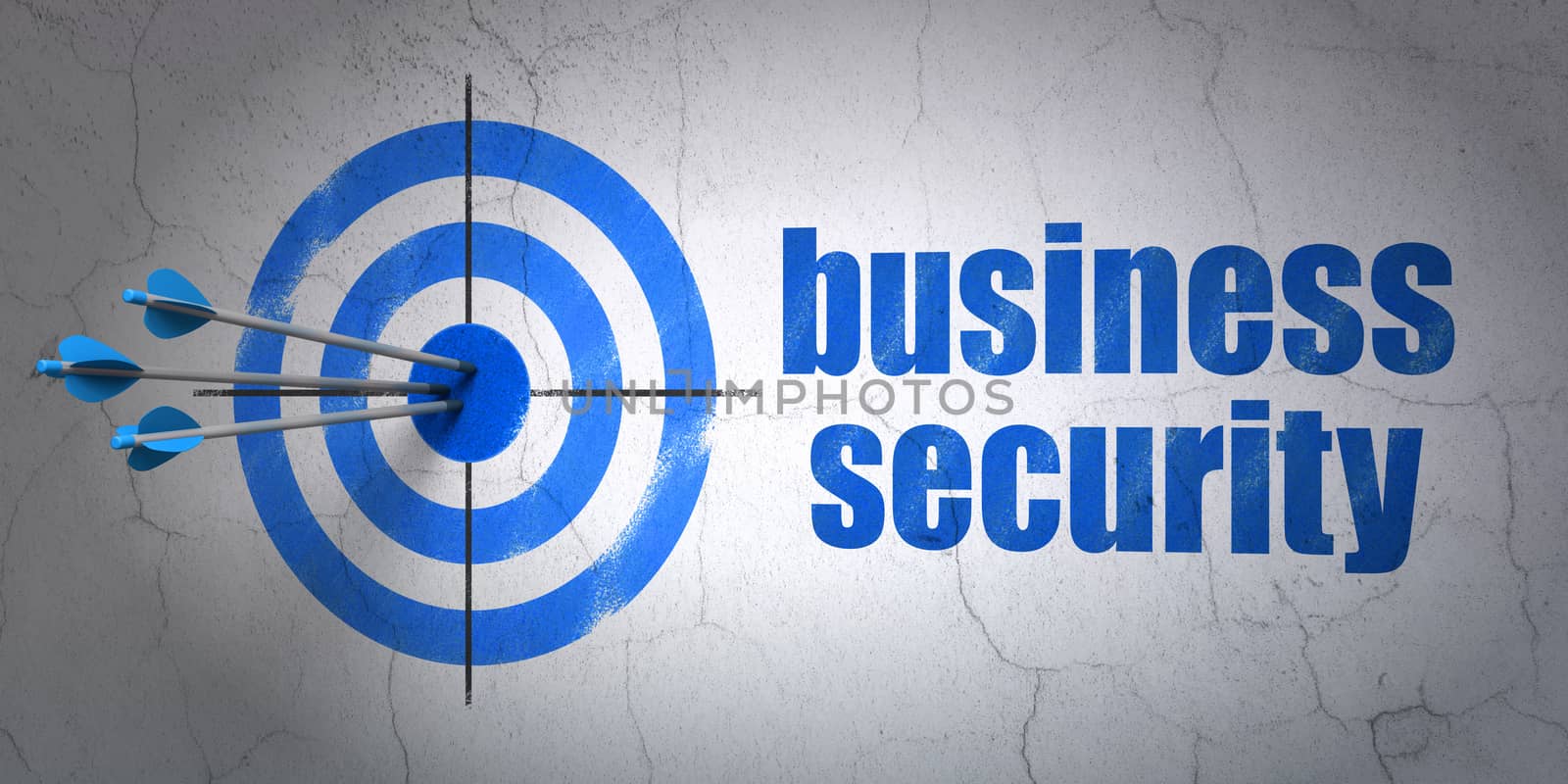 Success privacy concept: arrows hitting the center of target, Blue Business Security on wall background