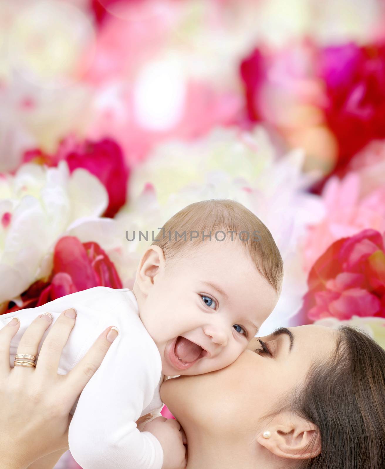 family, child and happiness concept - happy mother with baby