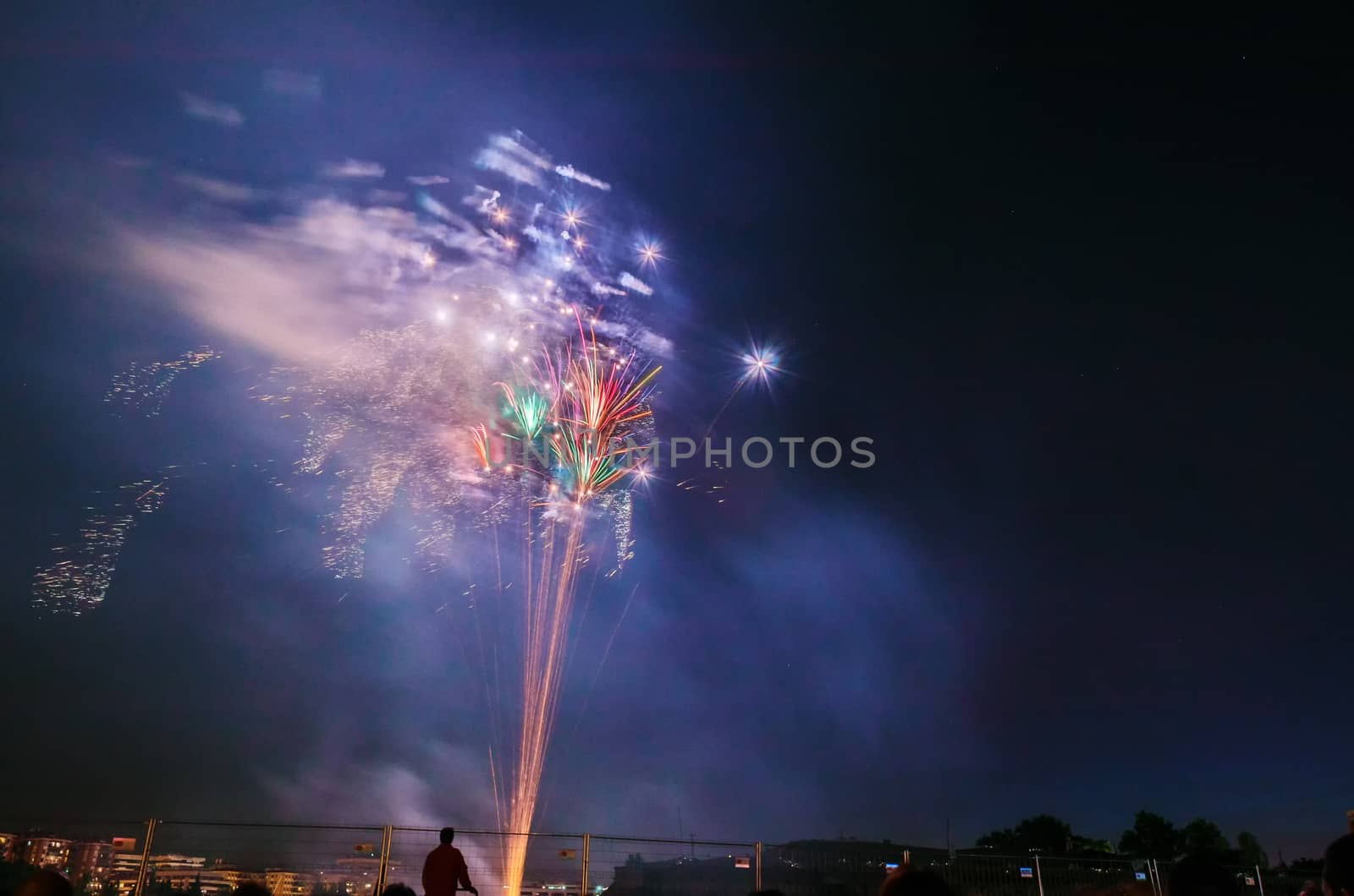 Very beautiful firework in to the sky of Pamplona/ Spain in celebrating