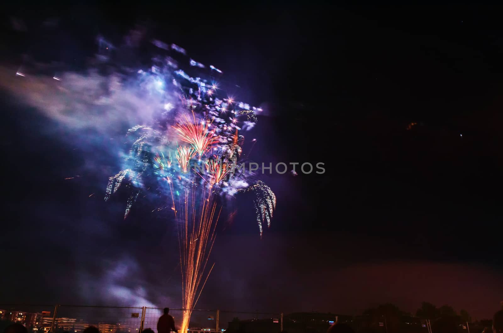 Very beautiful firework in to the sky of Pamplona/ Spain in celebrating