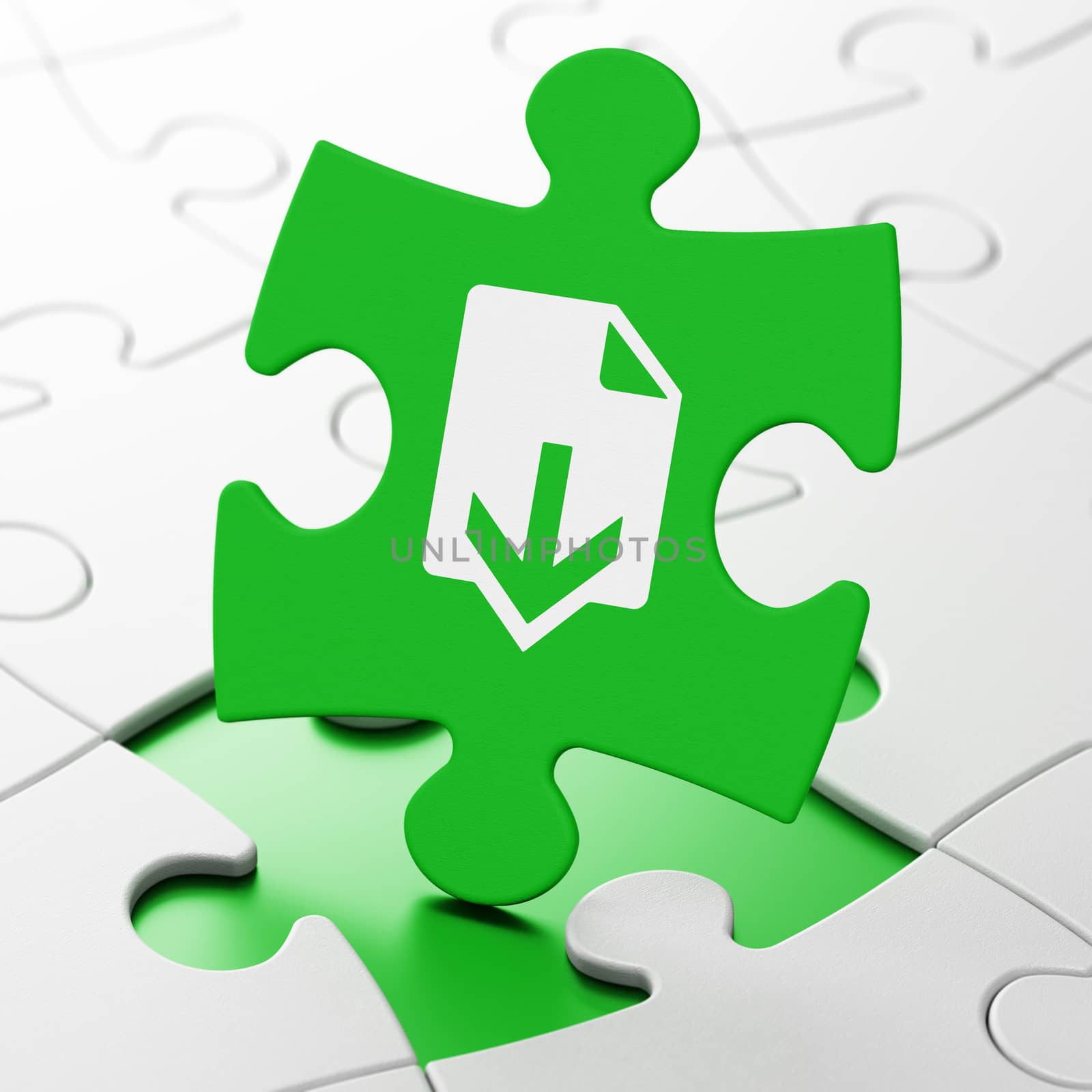 Web design concept: Download on Green puzzle pieces background, 3d render