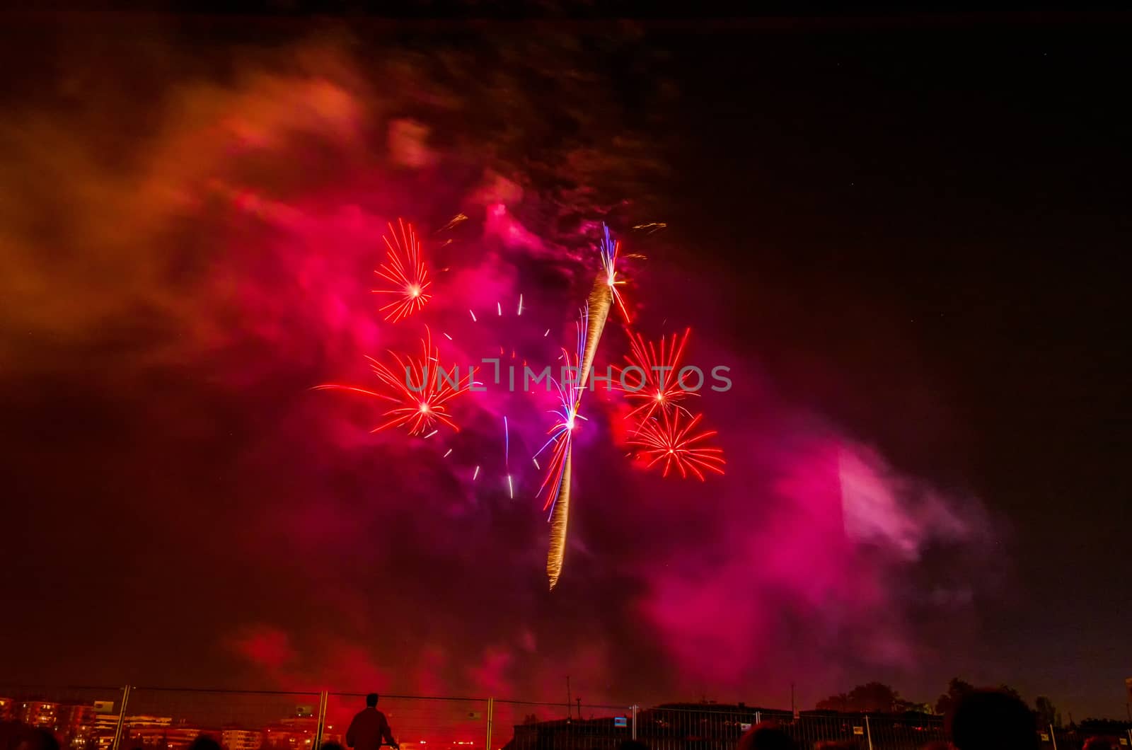 Very beautiful firework in to the sky of Pamplona/ Spain in celebrating