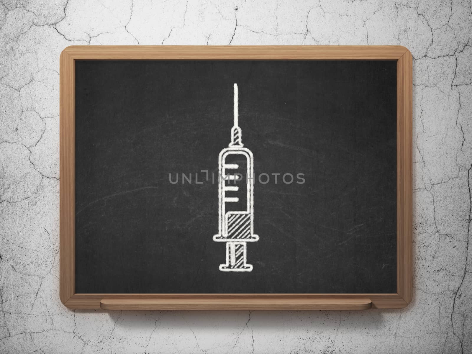 Medicine concept: Syringe on chalkboard background by maxkabakov