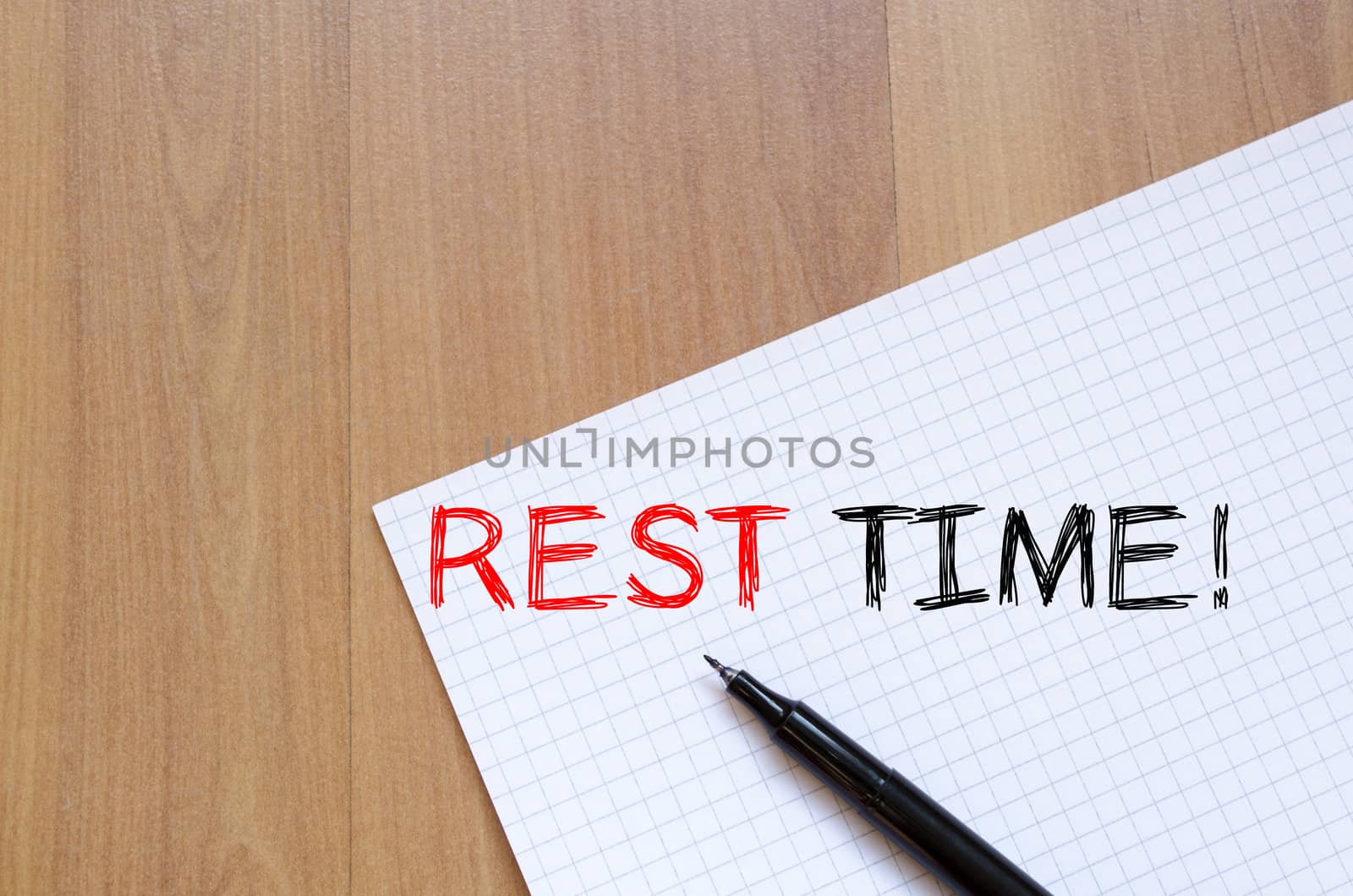 Rest time text concept write on notebook