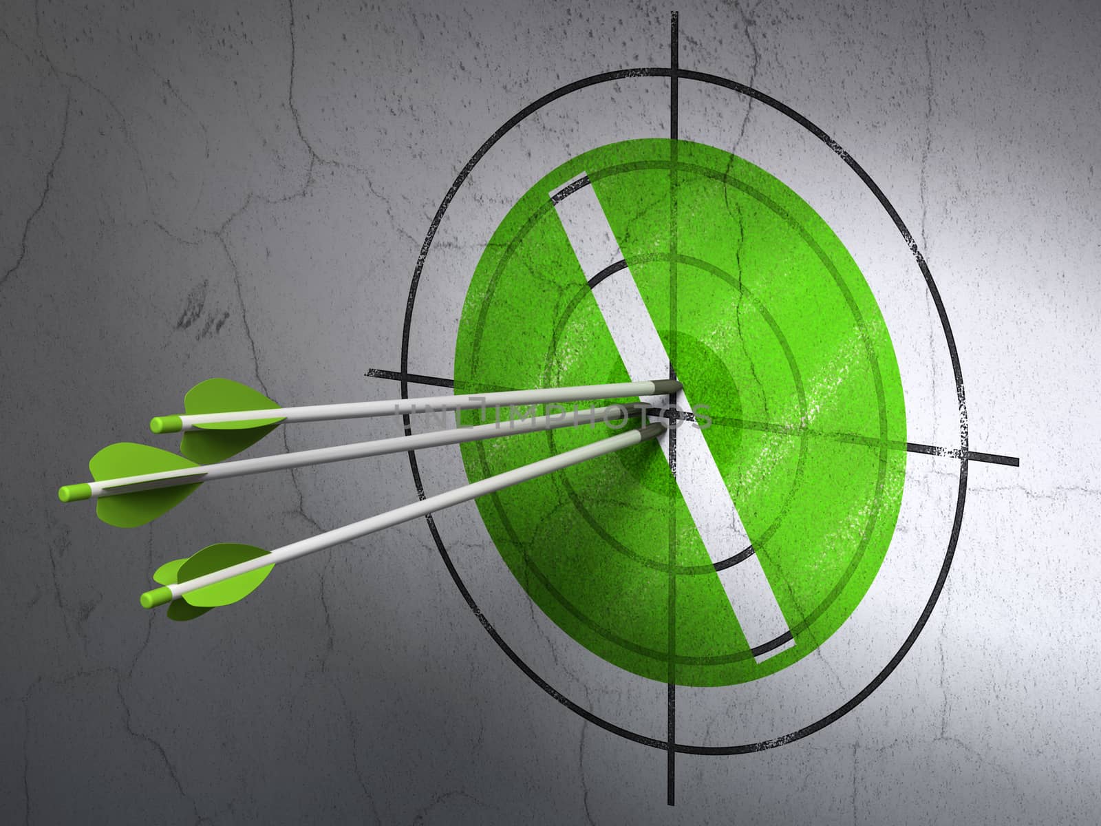 Success Medicine concept: arrows hitting the center of Green Pill target on wall background