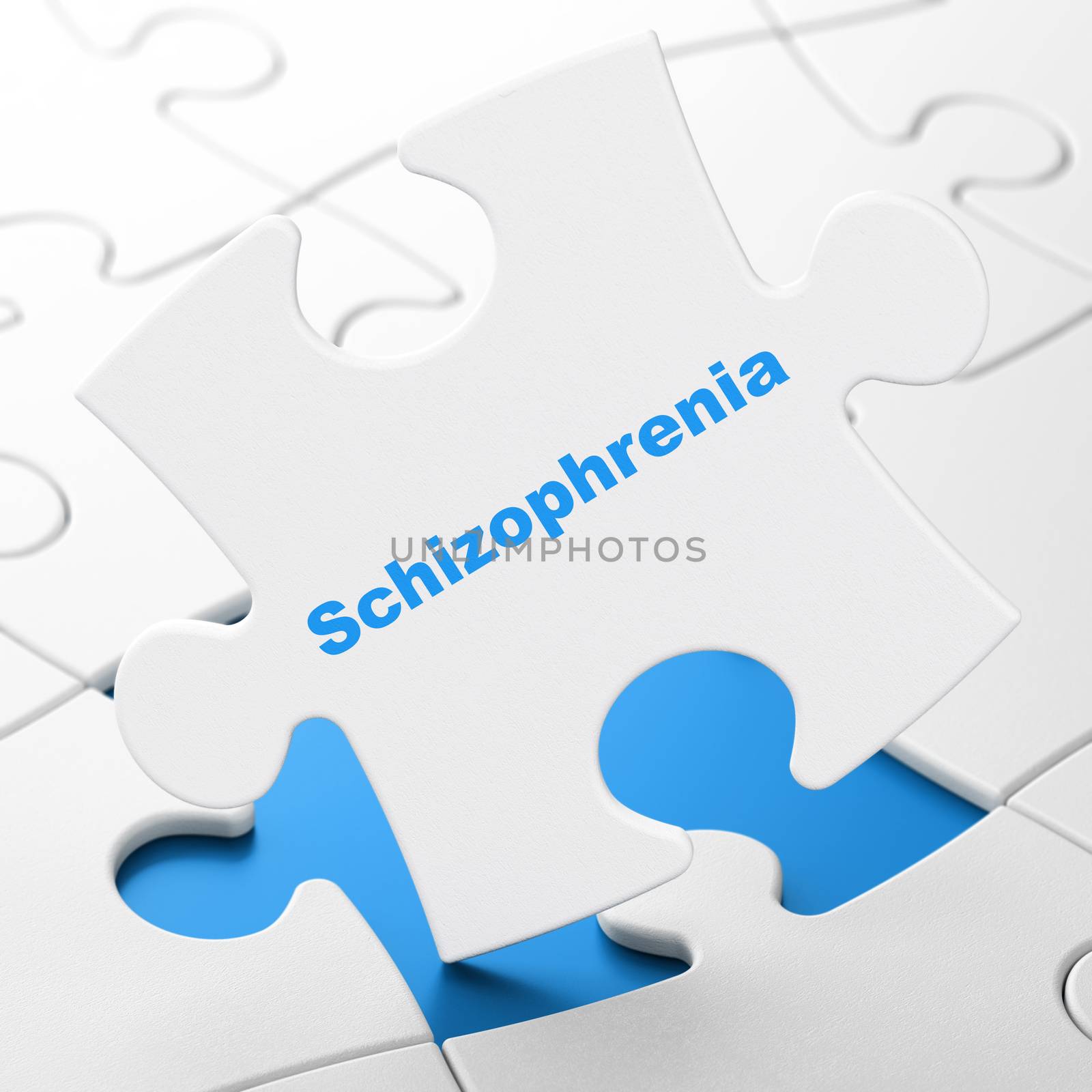 Healthcare concept: Schizophrenia on White puzzle pieces background, 3d render