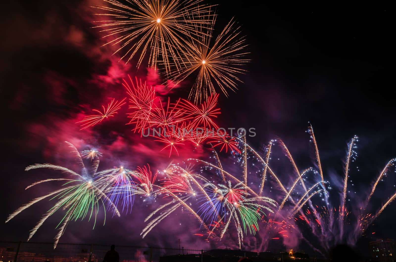 Very beautiful firework in to the sky of Pamplona/ Spain in celebrating