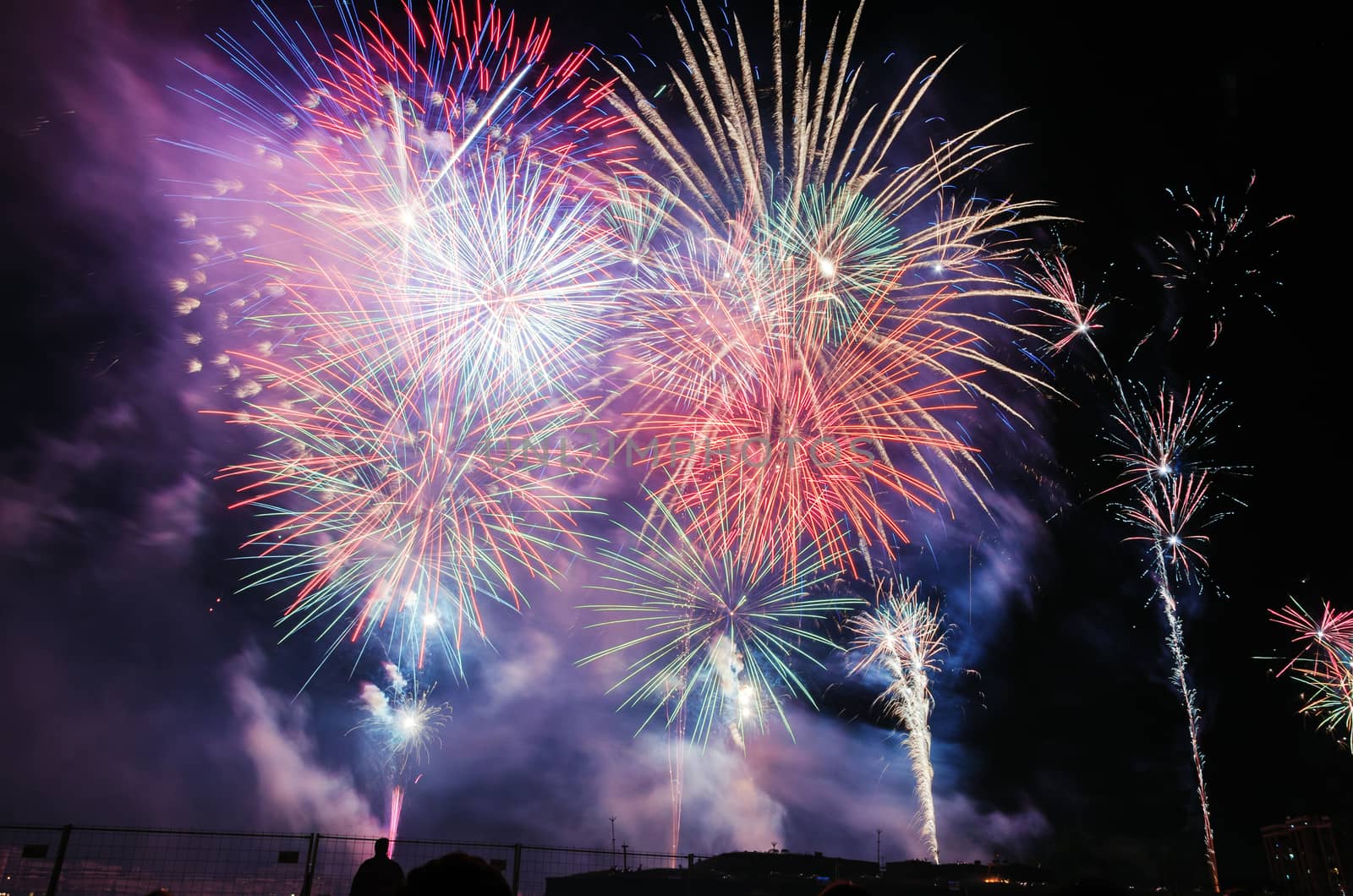 Very beautiful firework in to the sky of Pamplona/ Spain in celebrating