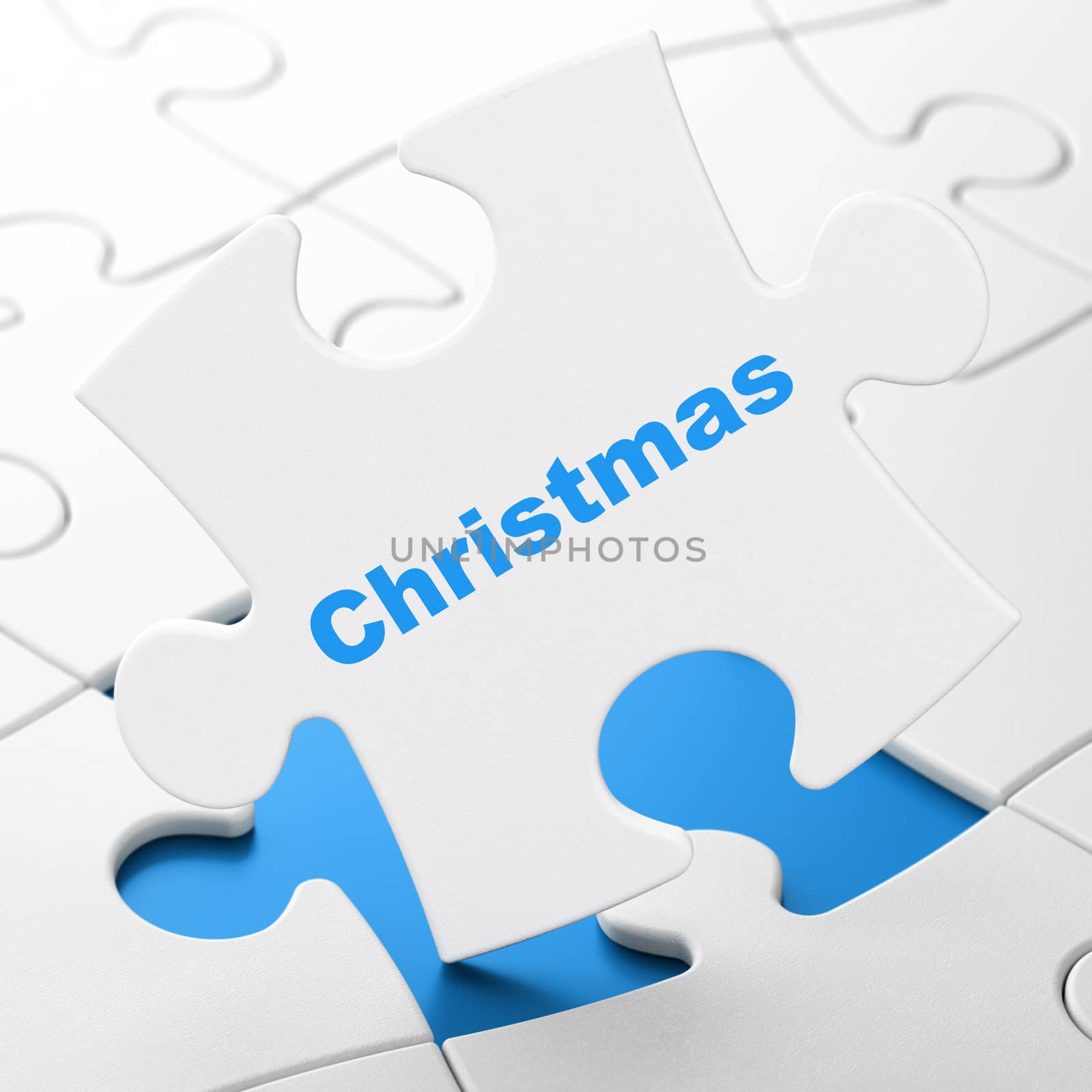 Entertainment, concept: Christmas on White puzzle pieces background, 3d render