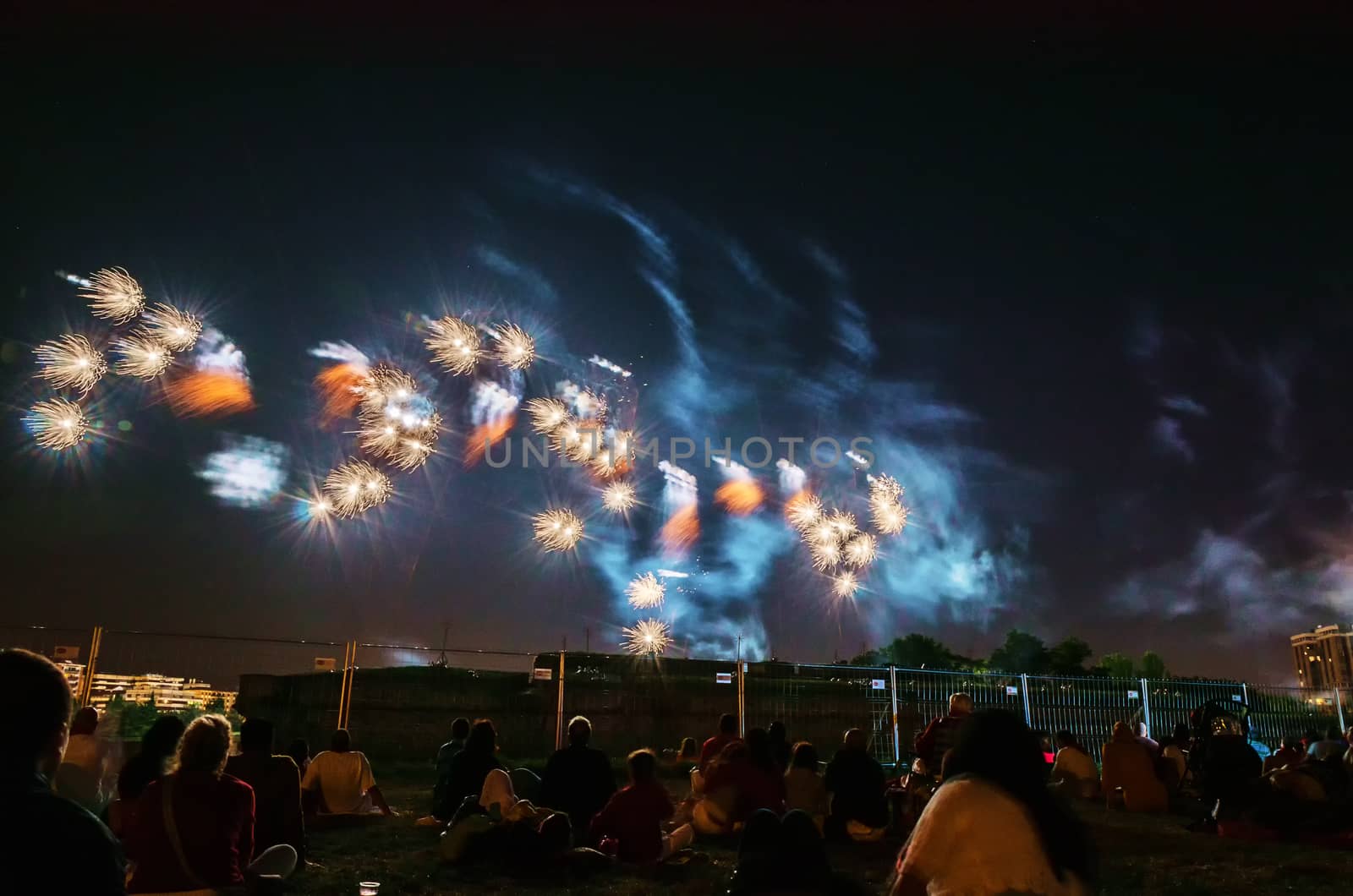 Very beautiful firework in to the sky of Pamplona/ Spain in celebrating