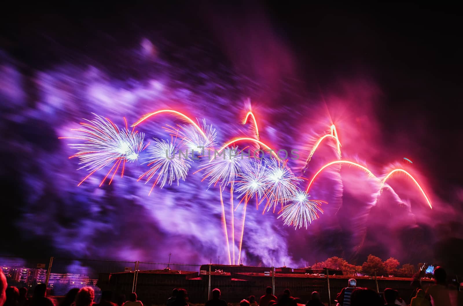 Very beautiful firework in to the sky of Pamplona/ Spain in celebrating