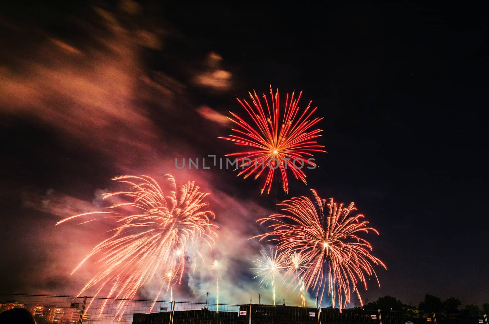 Very beautiful firework in to the sky of Pamplona/ Spain in celebrating