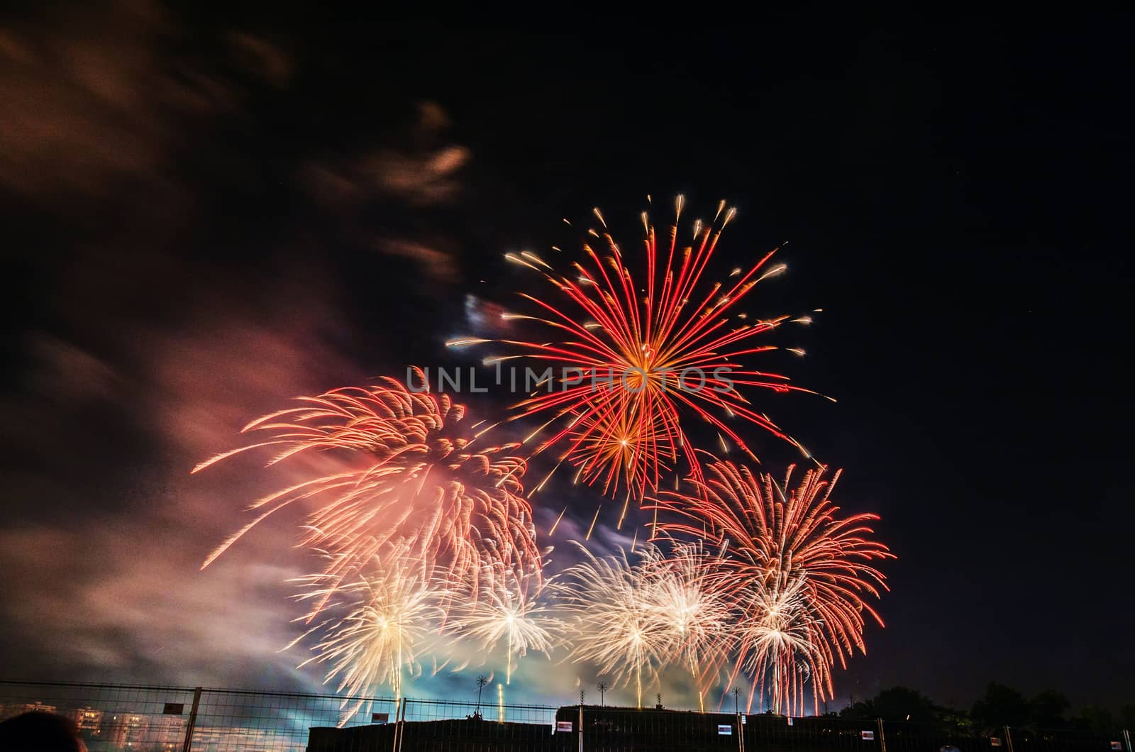 Very beautiful firework in to the sky of Pamplona/ Spain in celebrating