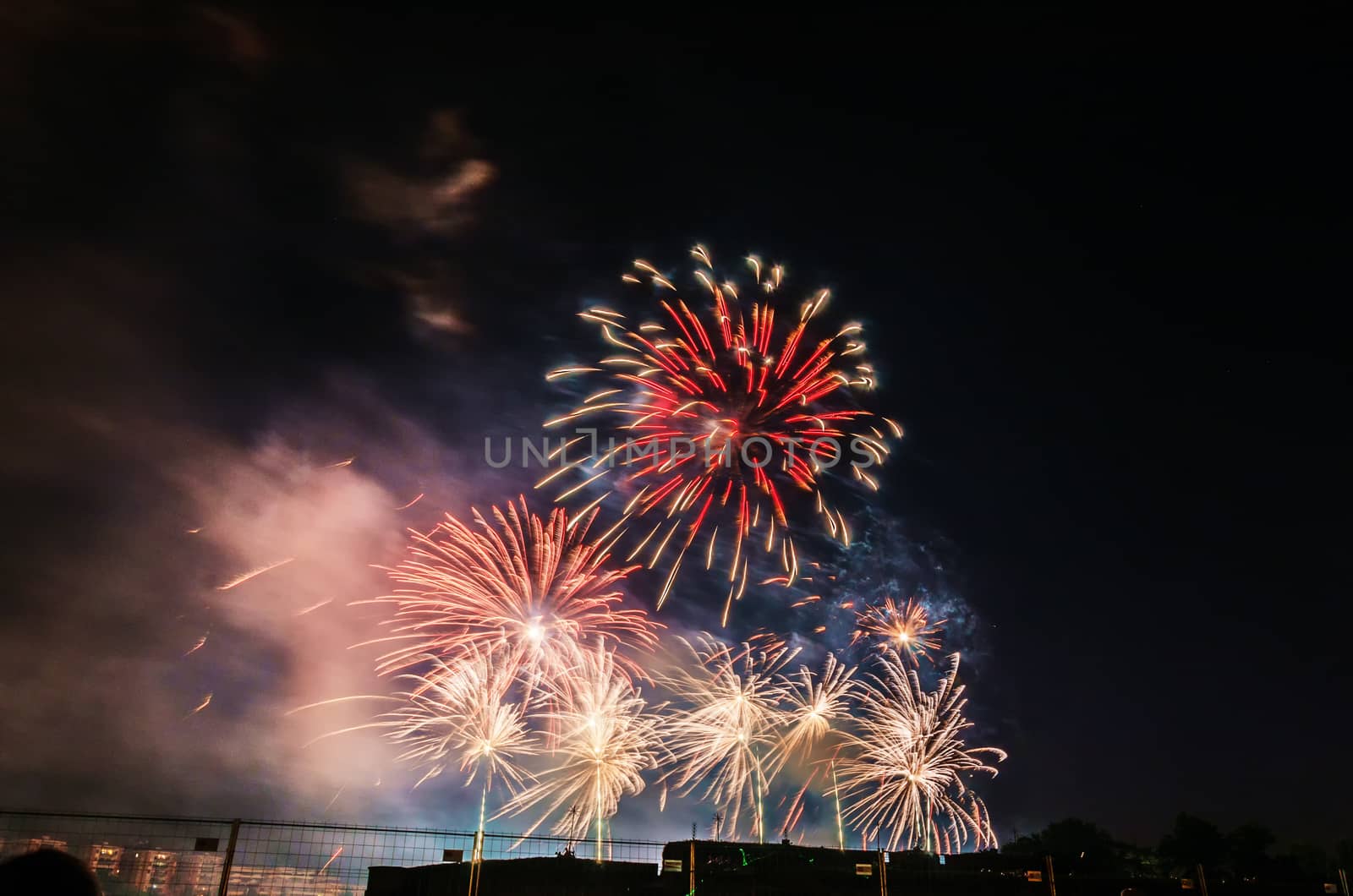 Very beautiful firework in to the sky of Pamplona/ Spain in celebrating