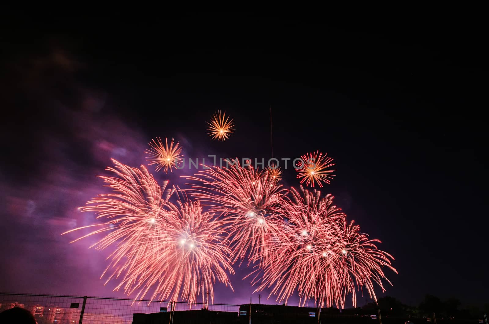 Very beautiful firework in to the sky of Pamplona/ Spain in celebrating