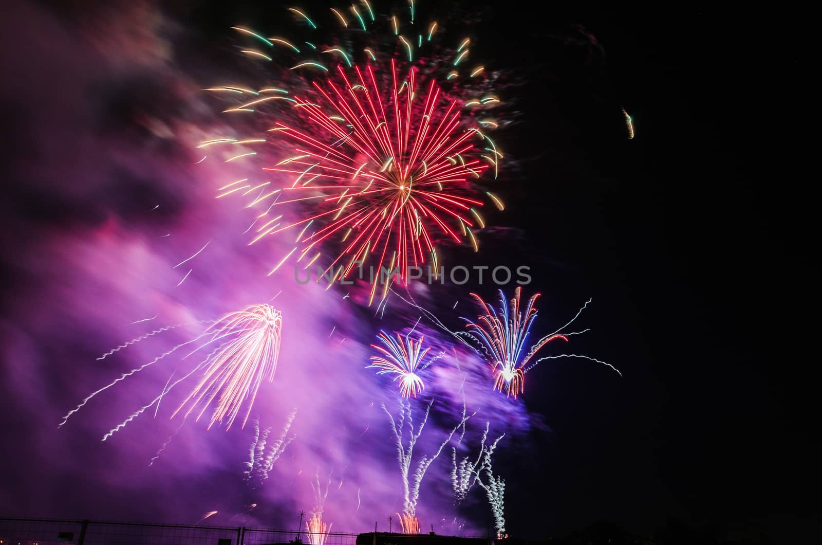 Very beautiful firework in to the sky of Pamplona/ Spain in celebrating