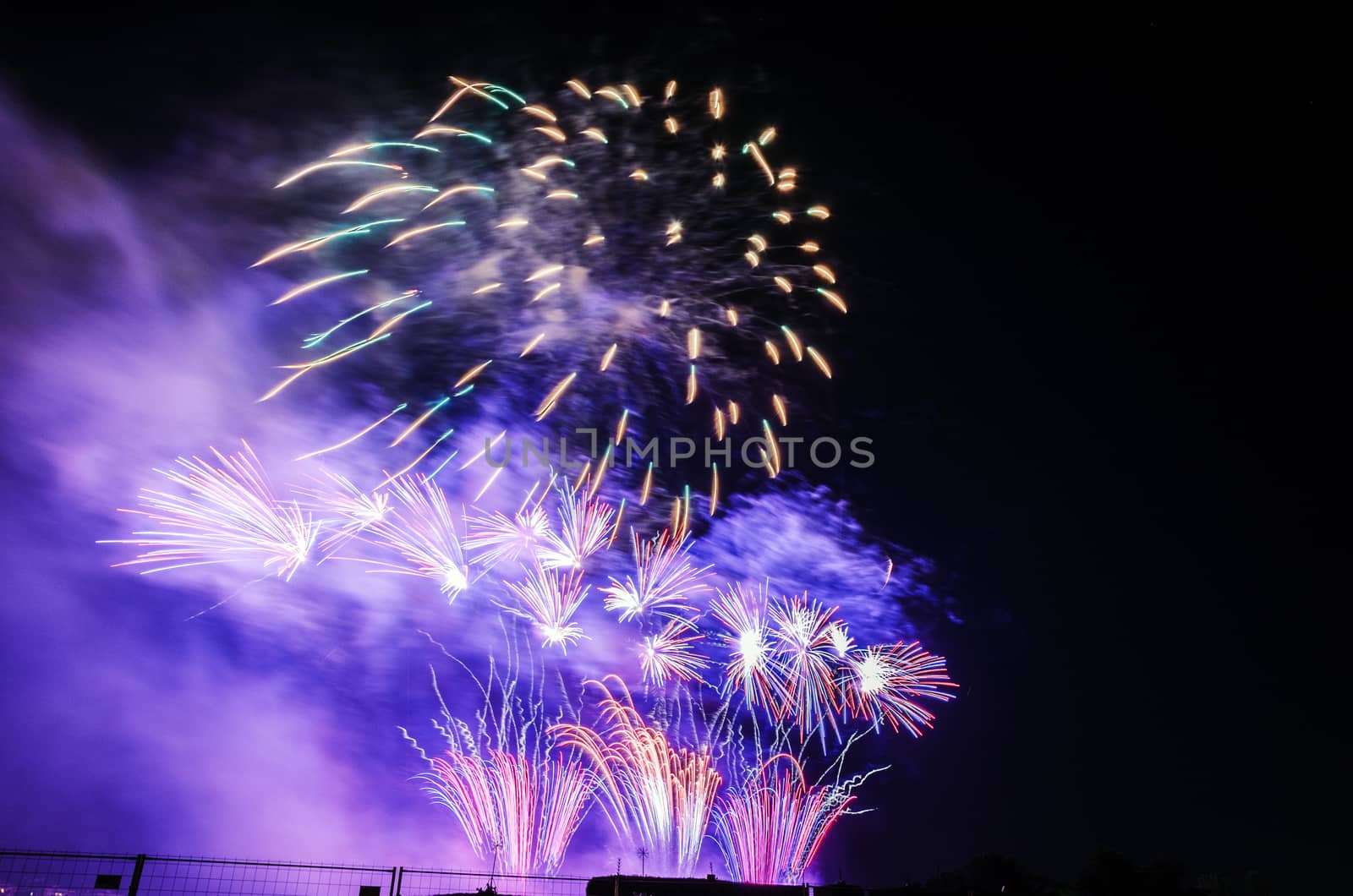 Very beautiful firework in to the sky of Pamplona/ Spain in celebrating