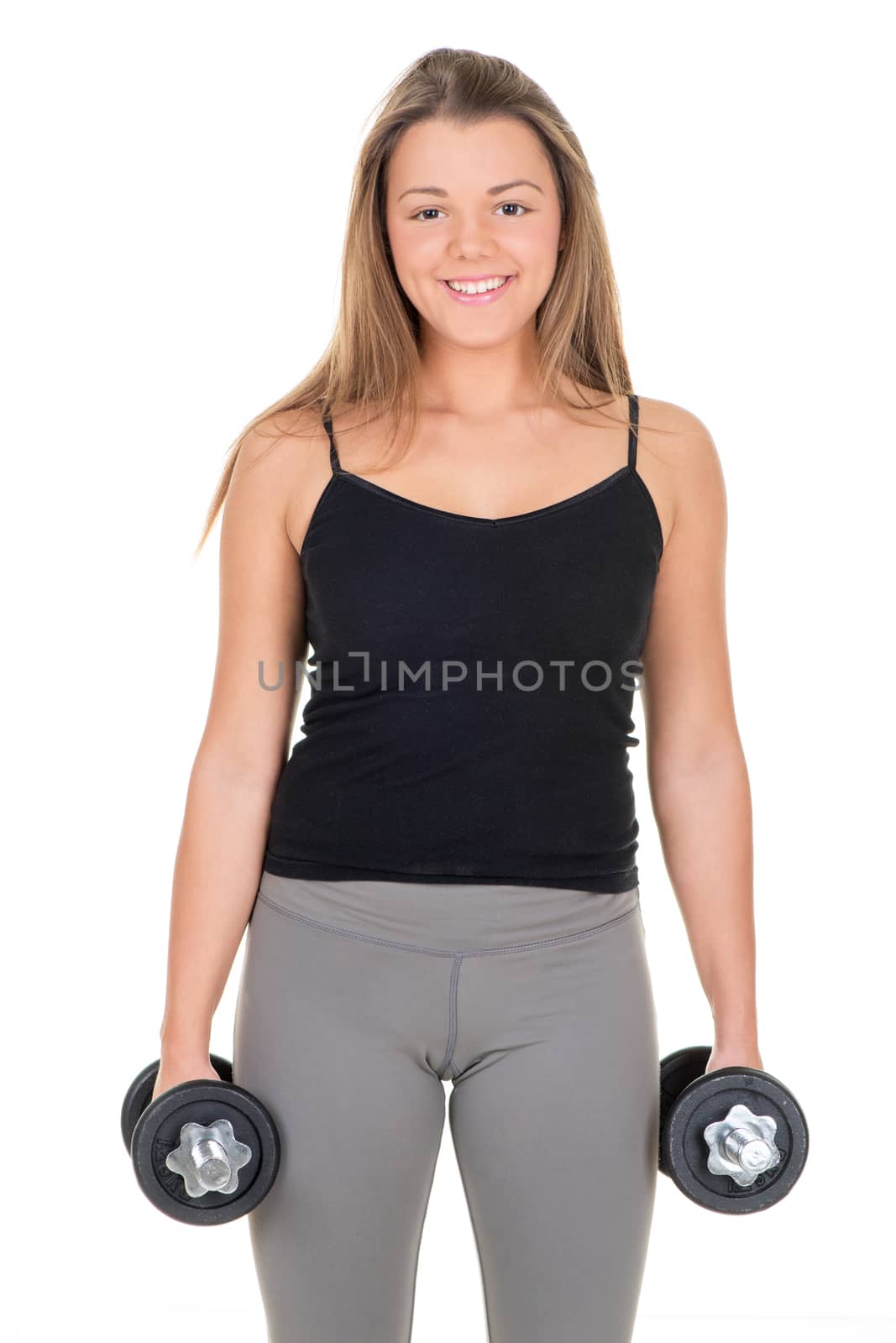 Beautiful woman with dumbbells by MilanMarkovic78