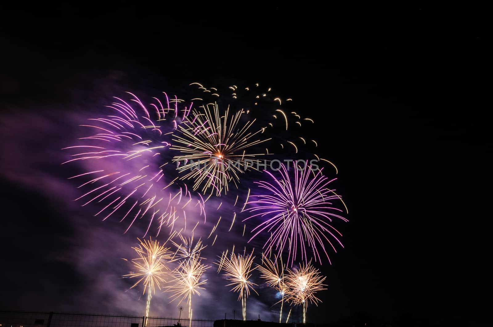 Very beautiful firework in to the sky of Pamplona/ Spain in celebrating