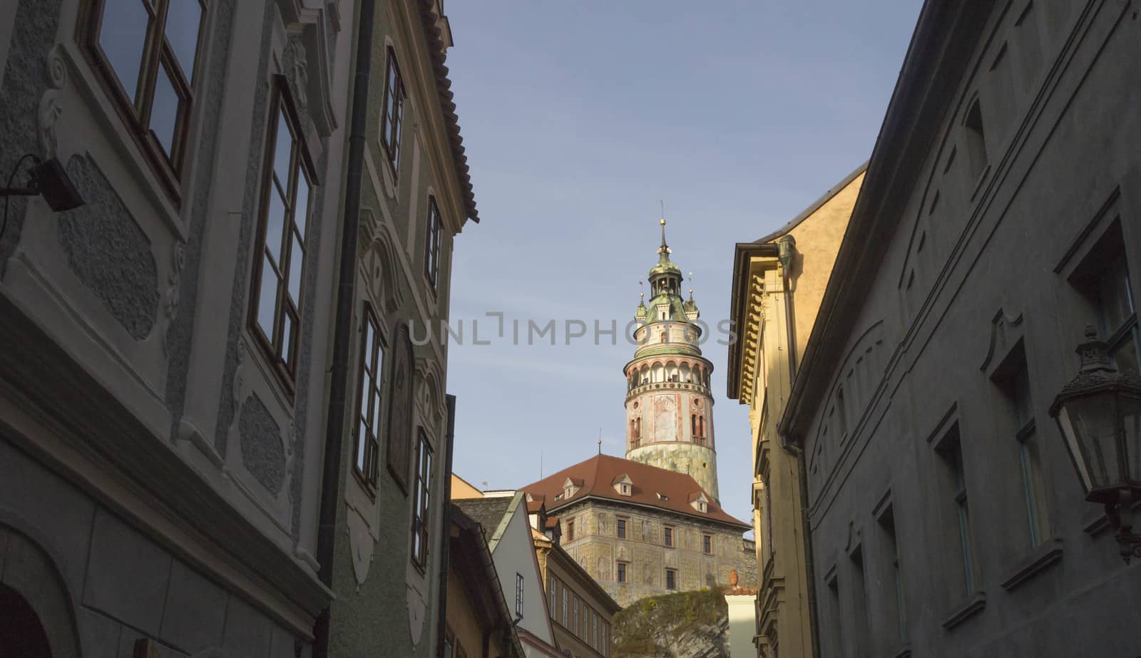 Views of famous Czech town Krumlov in autumn.