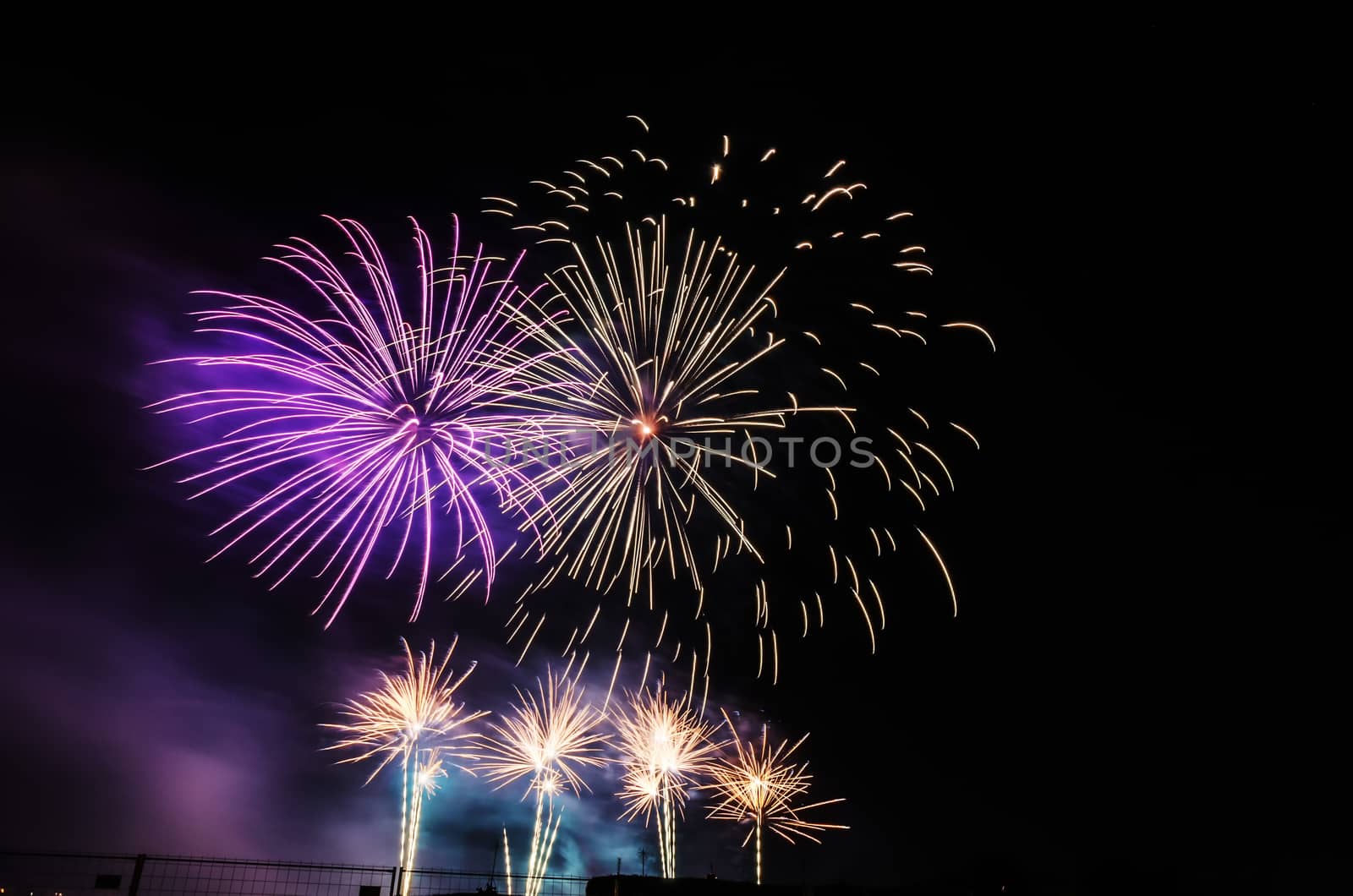 Very beautiful firework in to the sky of Pamplona/ Spain in celebrating