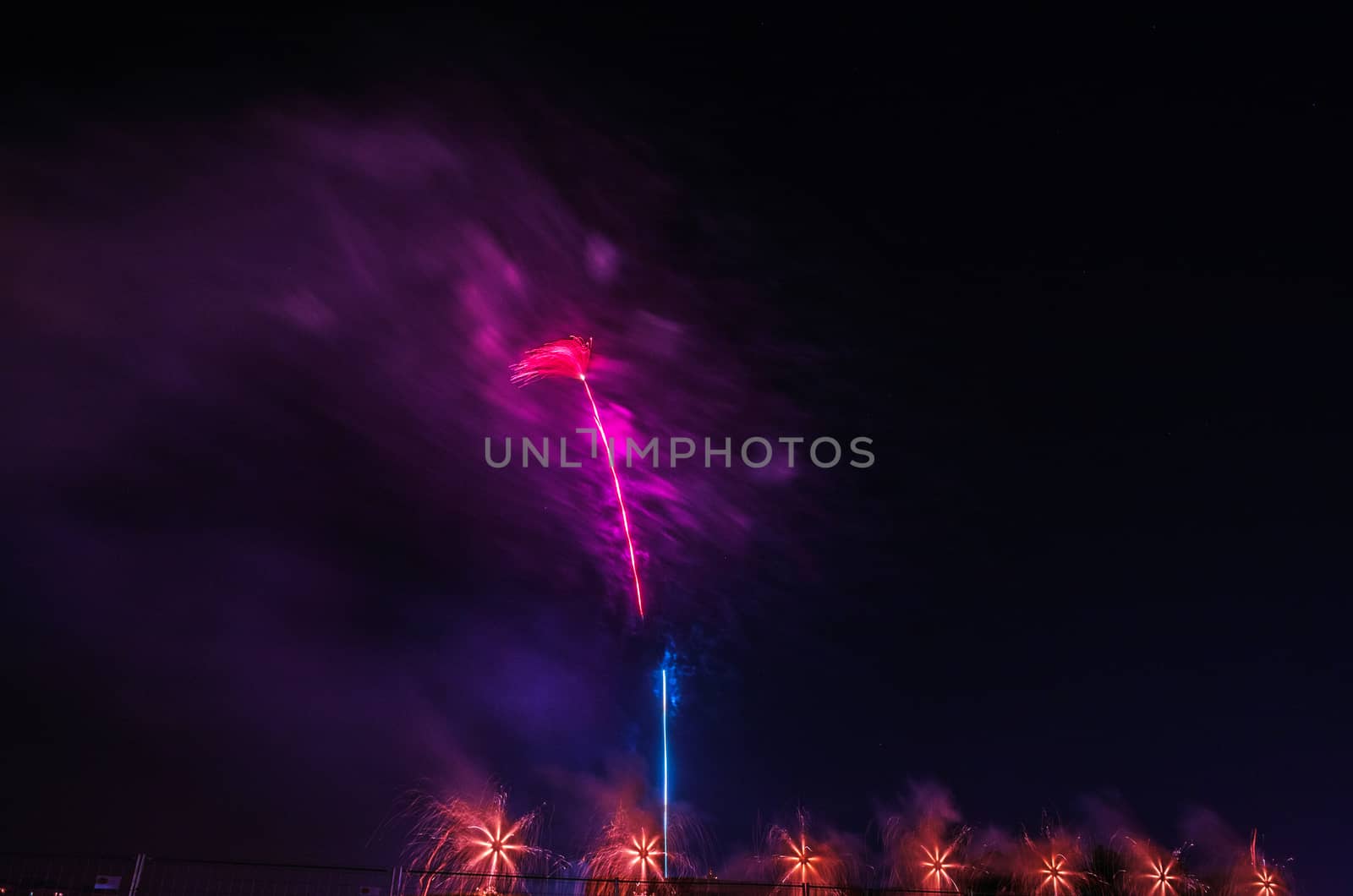 Very beautiful firework in to the sky of Pamplona/ Spain in celebrating